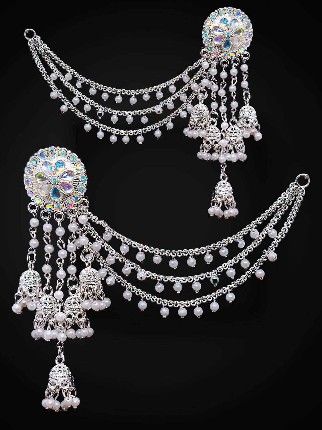 Gold Berry White Gold Jhumka Earring with Chain - Image 1