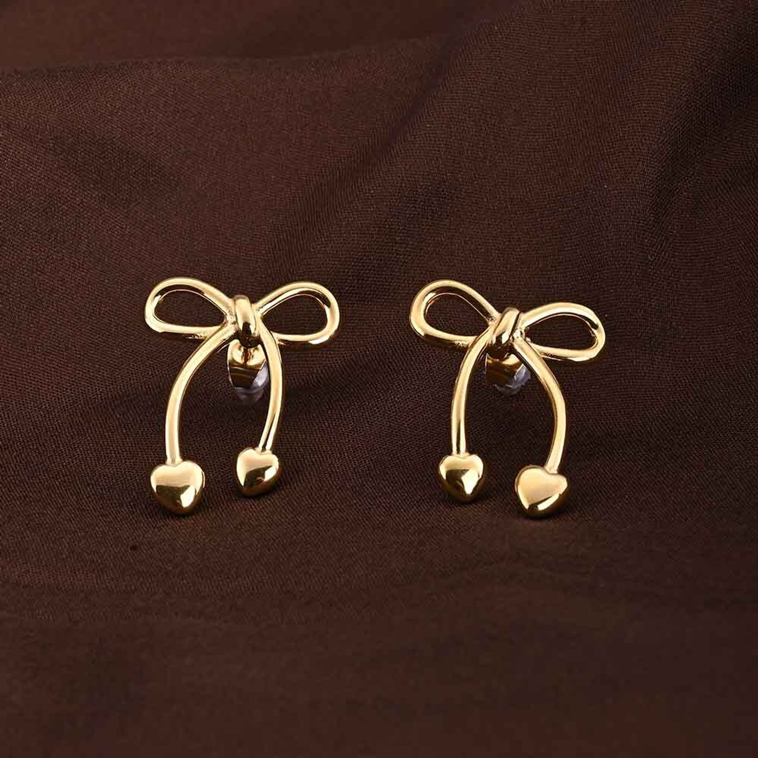 Image of PALMONAS Unique Gold Bow & Heart Drop Earrings Stainless Steel Drops & Danglers