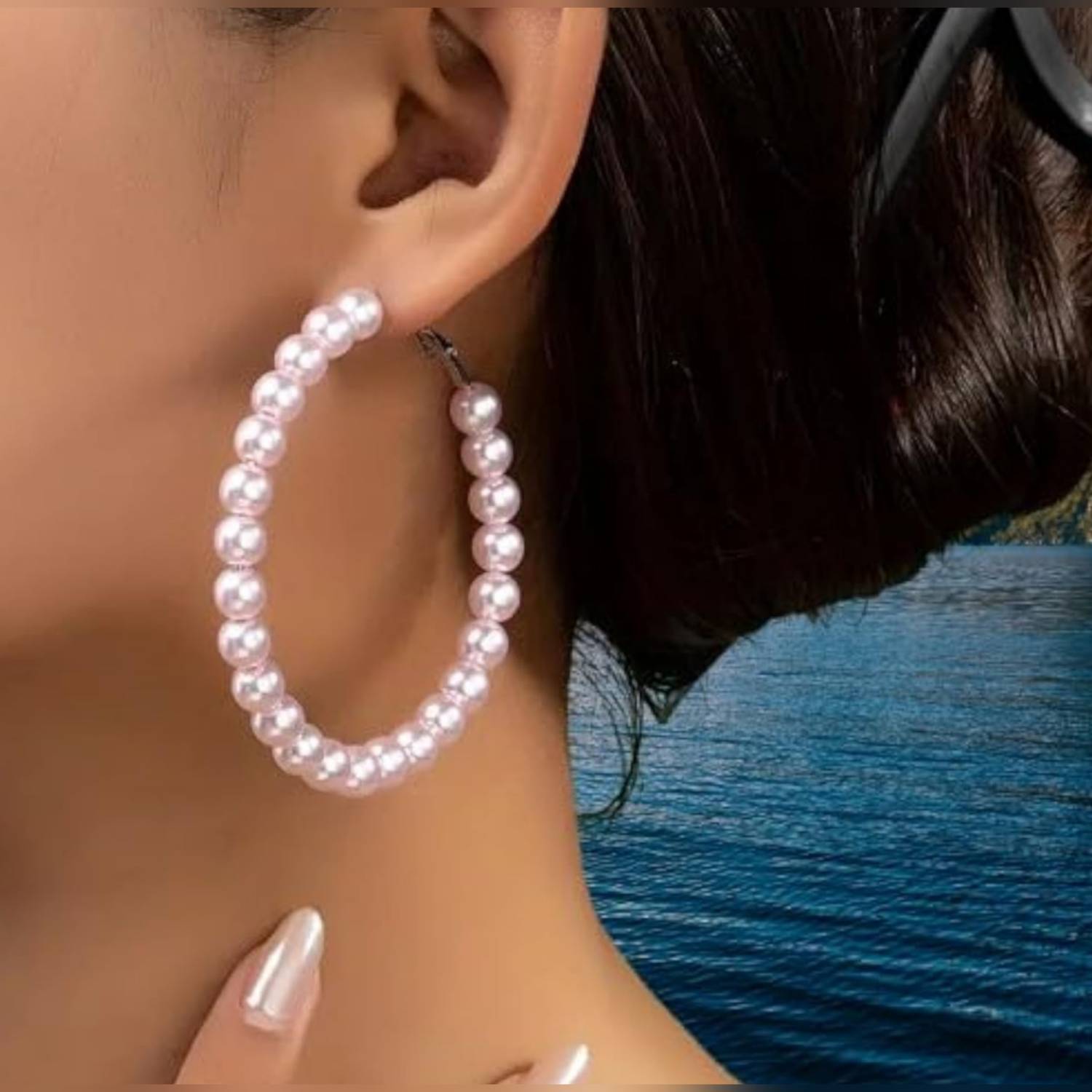 ALISS Unique White Pearl Earring For Girl And Womens Brass Hoop Earring
