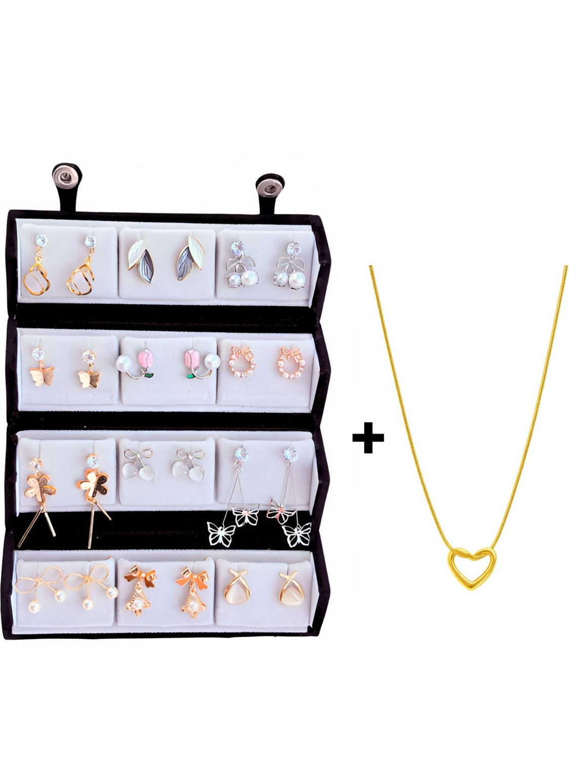 Image of Treviyaa Korean Earrings Set of 12 with Jewelry Box + Free Anti Tarnish Heart Necklace Alloy Stud Earring, Earring Set