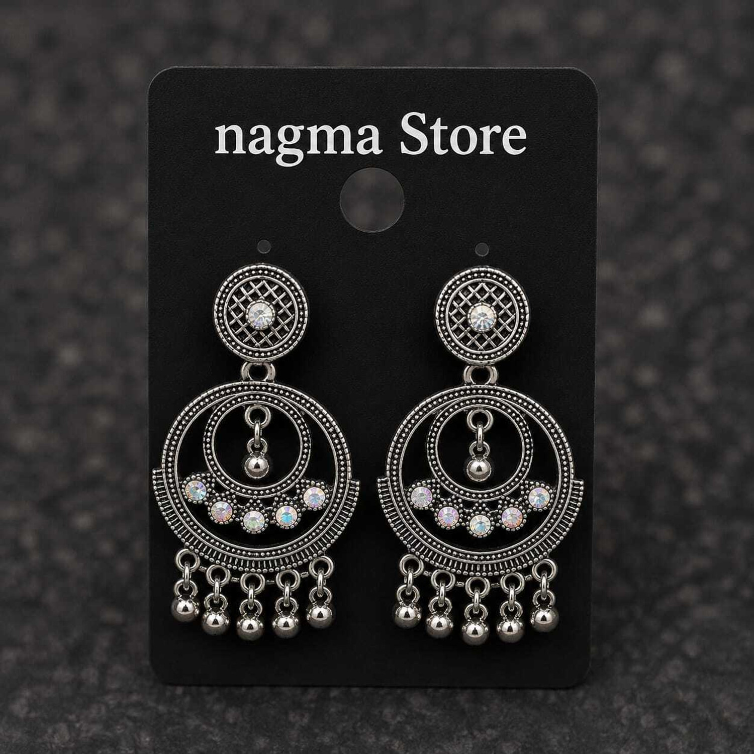 Image of nagma store Pack Of 6 Oxidised Silver Jhumka Earrings Alloy Cuff Earring, Drops & Danglers, Earring Set, Hoop Earring, Huggie Earring, Jhumki Earring