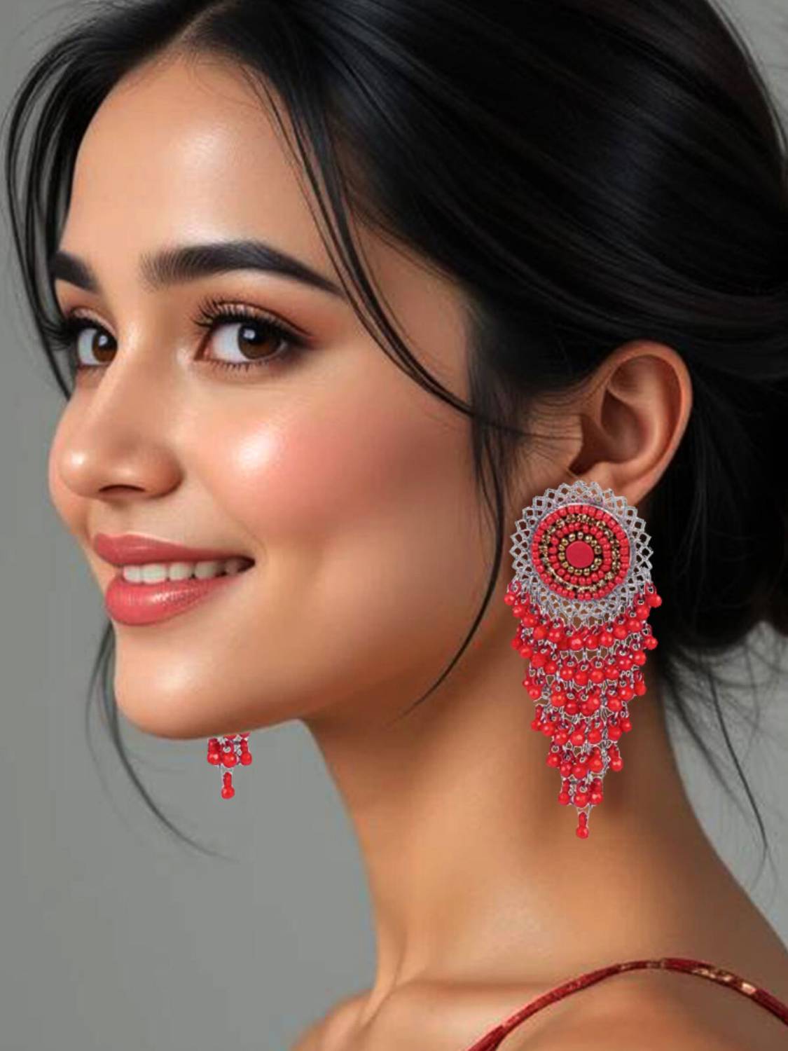 alysa Antique Look Red Beads Alloy Drops & Danglers