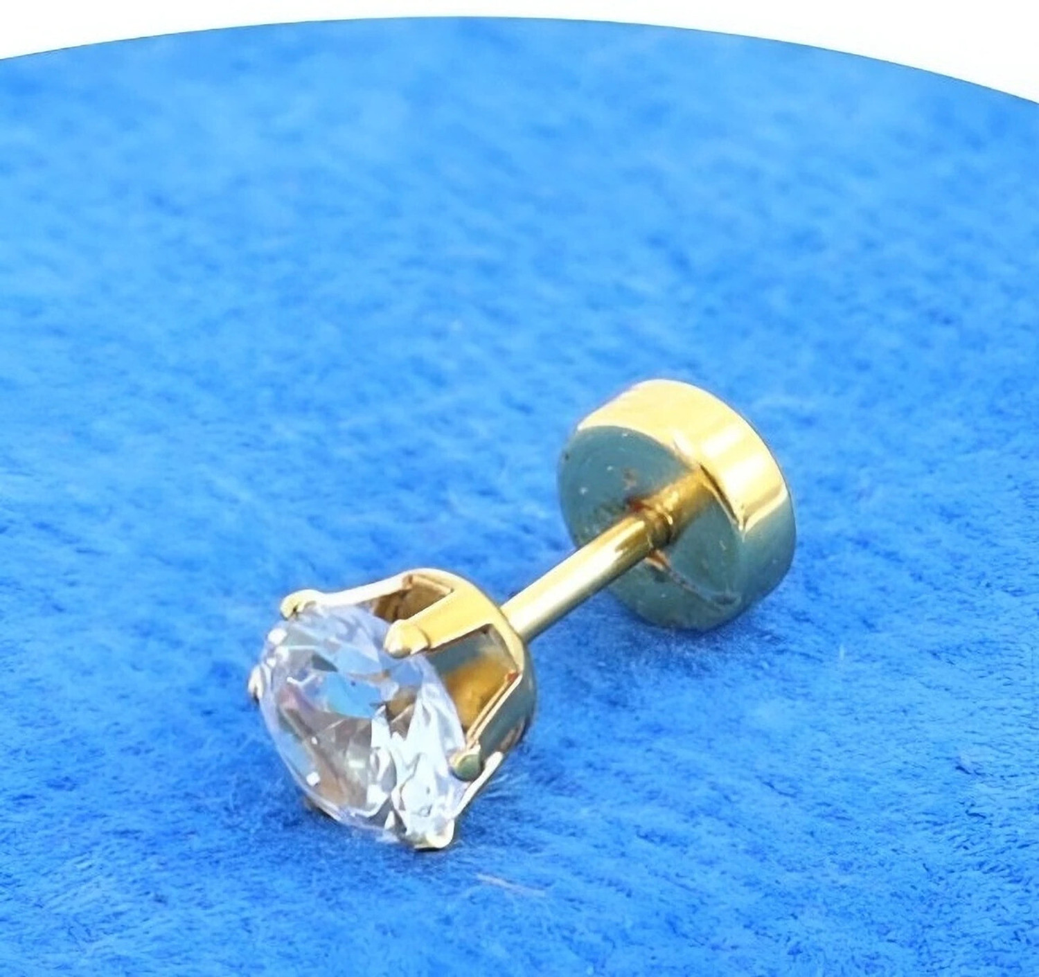 Image of Shree Ju Diamond White Color Stone Studded Gold Plated Ear Stud Diamond Stainless Steel Stud Earring