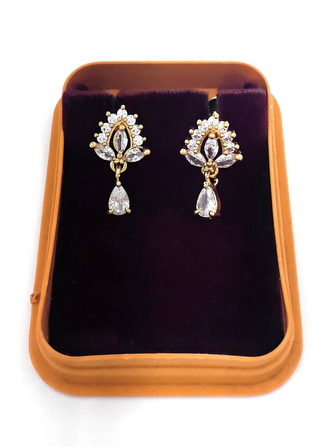 Anujeet Fashion Hub Gold Plated Covering 5 metal Impon AD Stone Small Floral Danglers For Women/Girl Copper Drops & Danglers