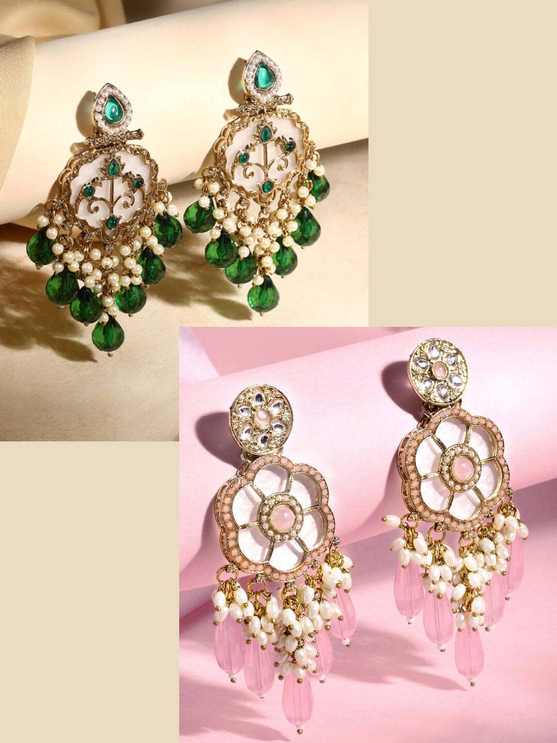ASMITTA Jewellery Gold plated multicolor pearl drop earrings for women traditional wedding combo Pearl Alloy Drops & Danglers