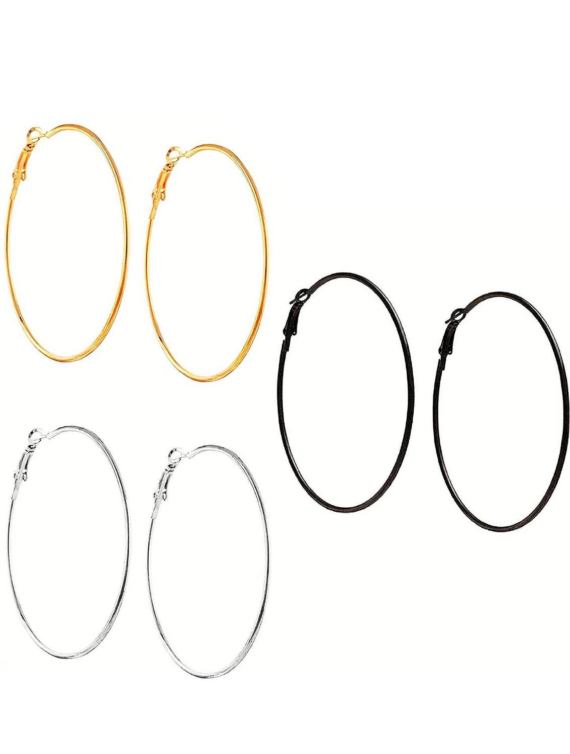 Alphabettm Fashion Party Casual Silver/Gold/Black Plated Alloy Hoop Ear Bali Ring Earrings for Women & Girls (Pack of 3) Alloy Hoop Earring Metal Hoop Earring