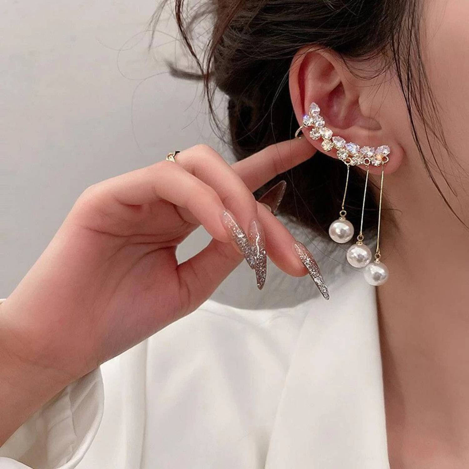 zayraa Pearl Multi Strings Alloy Cuff Earring - Image 3