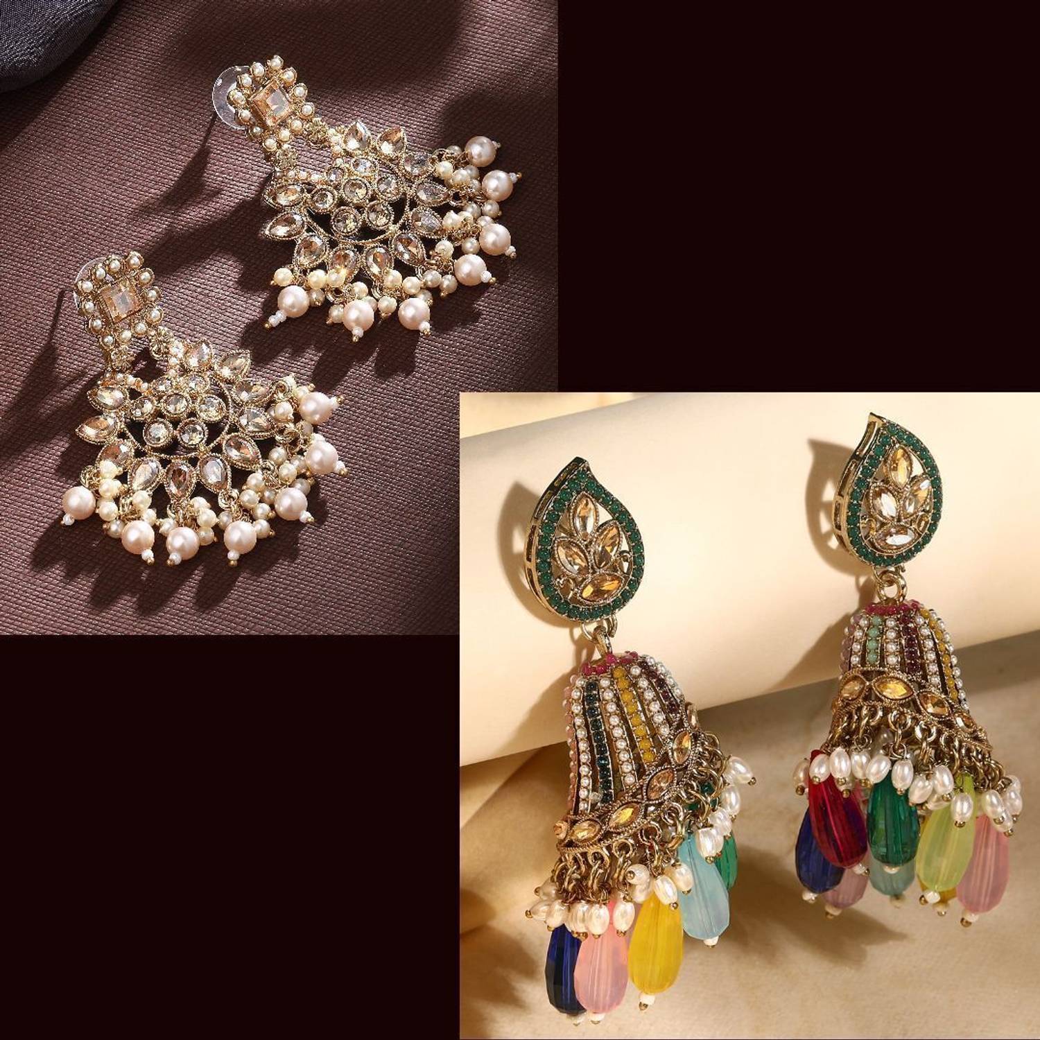 ASMITTA Jewellery Pack of 2 Multicolor Dangle & Drop Earrings For Wedding Festive Pearl Alloy Drops & Danglers