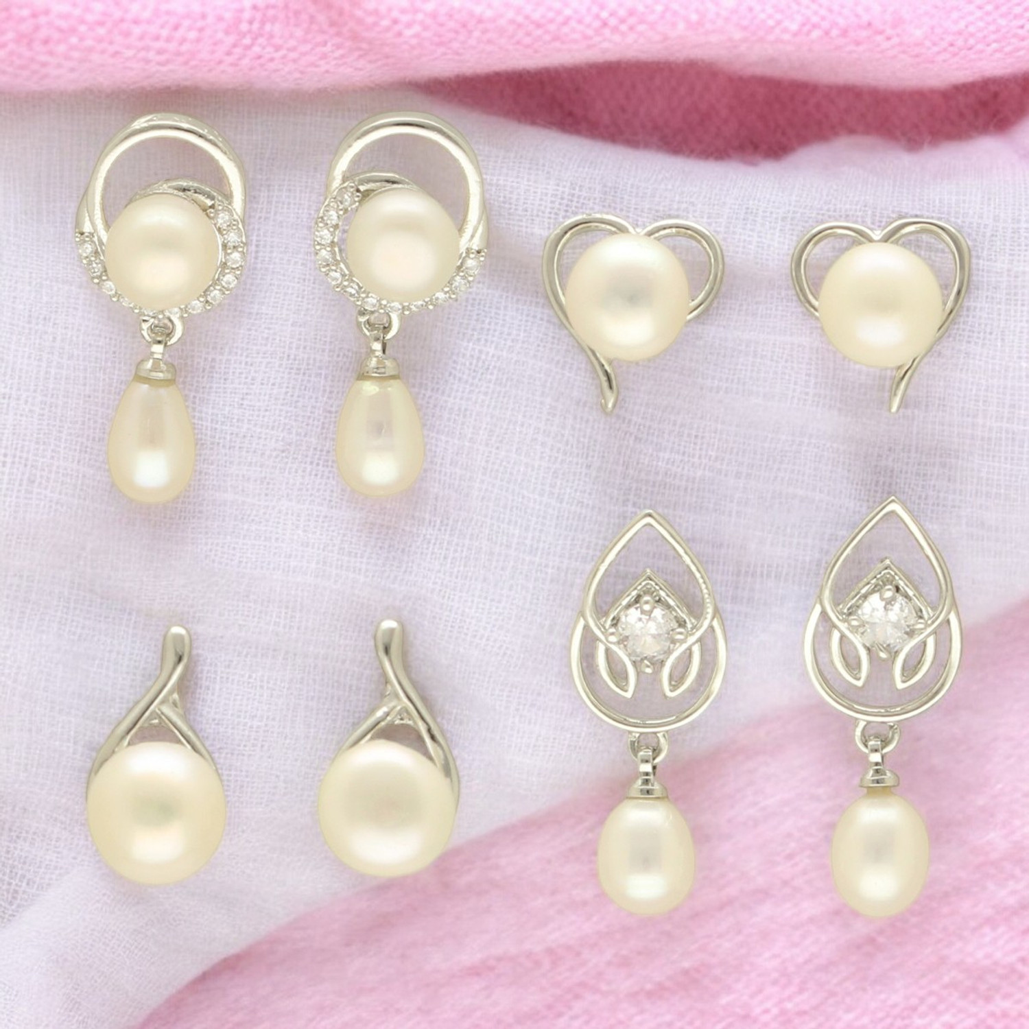 Image of Sri Jagdamba Pearls Girik Pearl Earrings Pack 4 Pearl Alloy Drops & Danglers