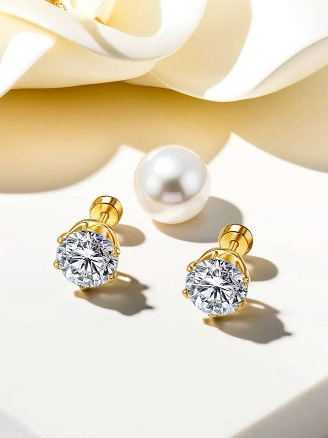 Xflame 18 Kt Gold Plated Cubic Zirconia Stud Earrings - Image 1