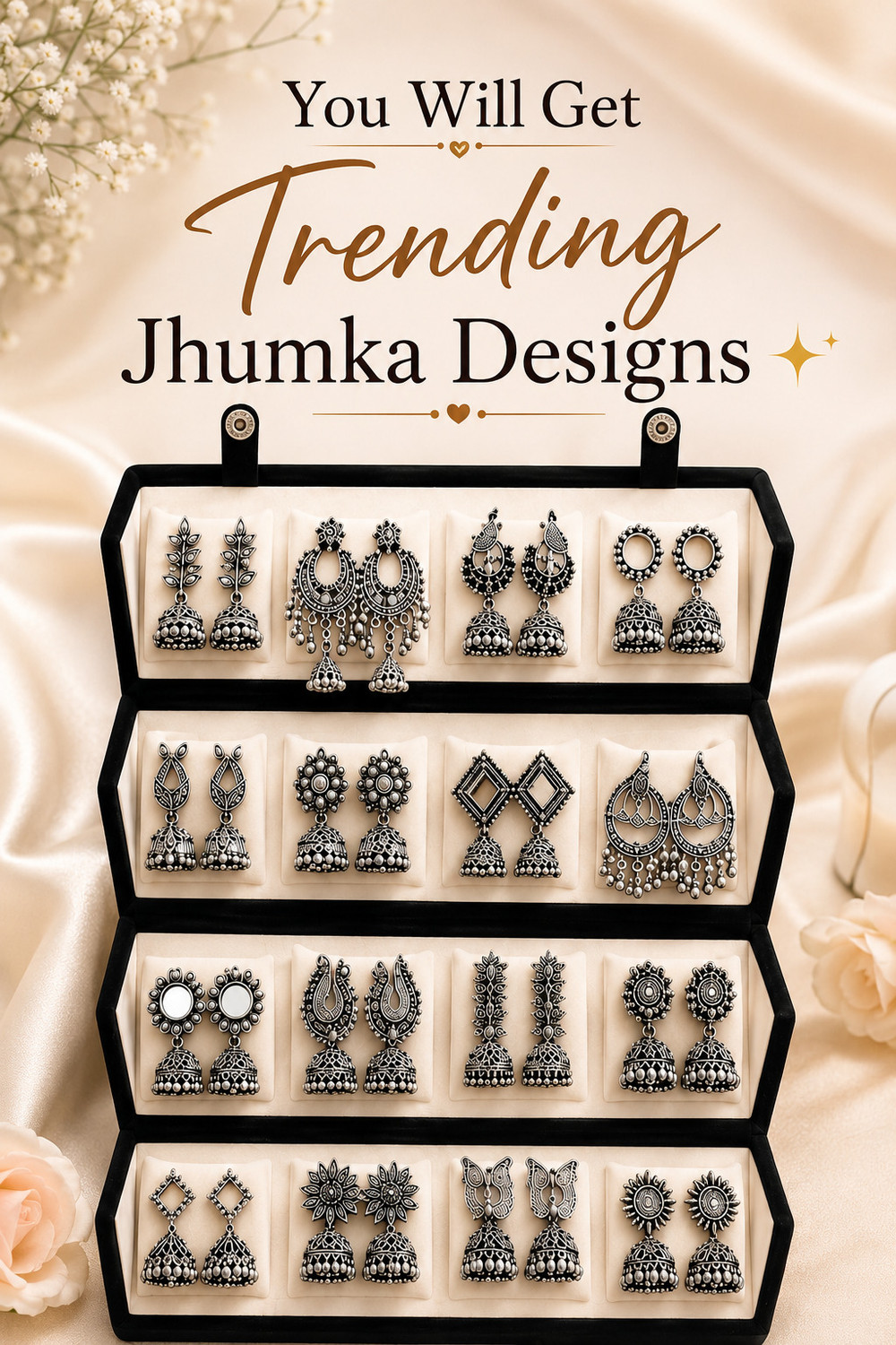 Image of IVORRA 12 Pairs Oxidised Silver Jhumka Earrings Box for Women Premium Box Alloy Chandbali Earring, Earring Set