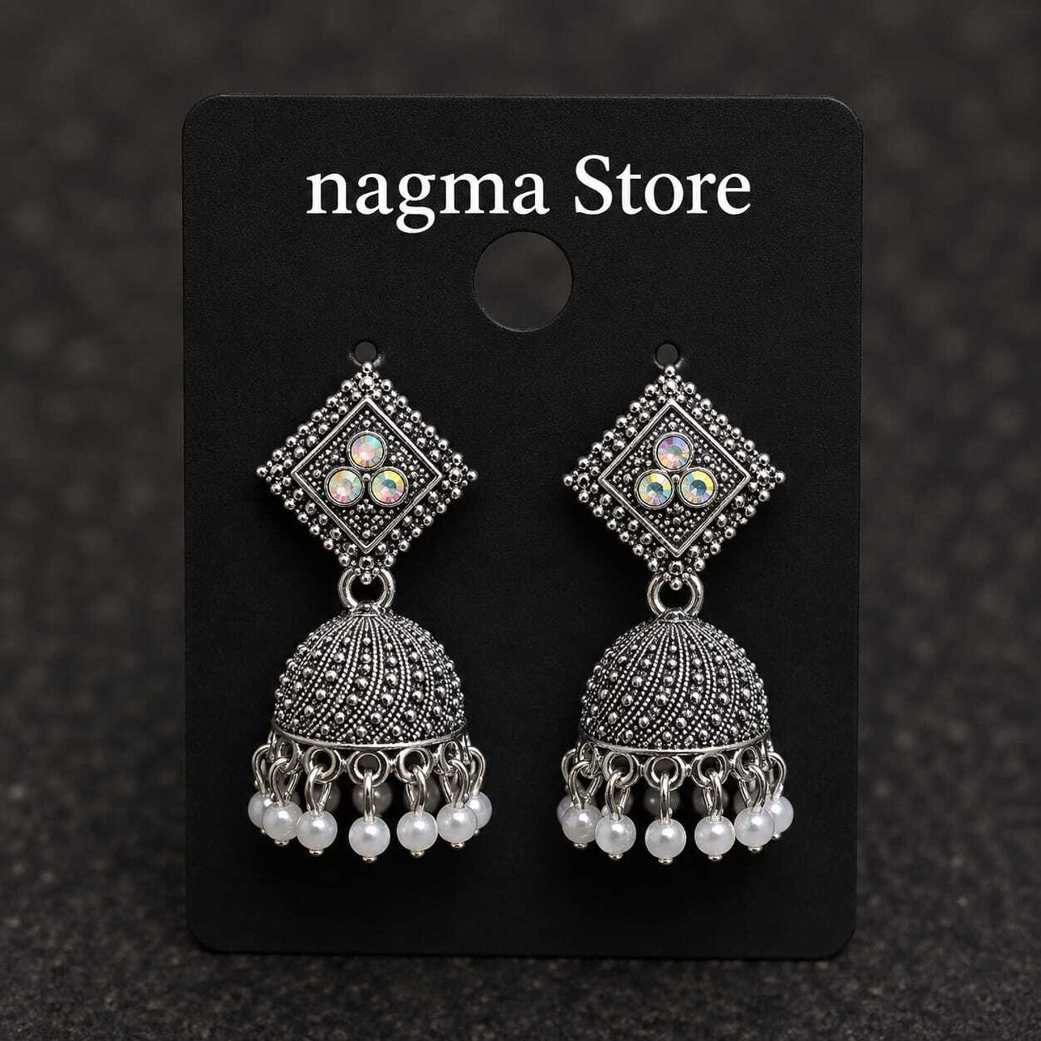 Image of nagma store Pack Of 6 Oxidised Silver Jhumka Earrings Alloy Cuff Earring, Drops & Danglers, Earring Set, Hoop Earring, Huggie Earring, Jhumki Earring