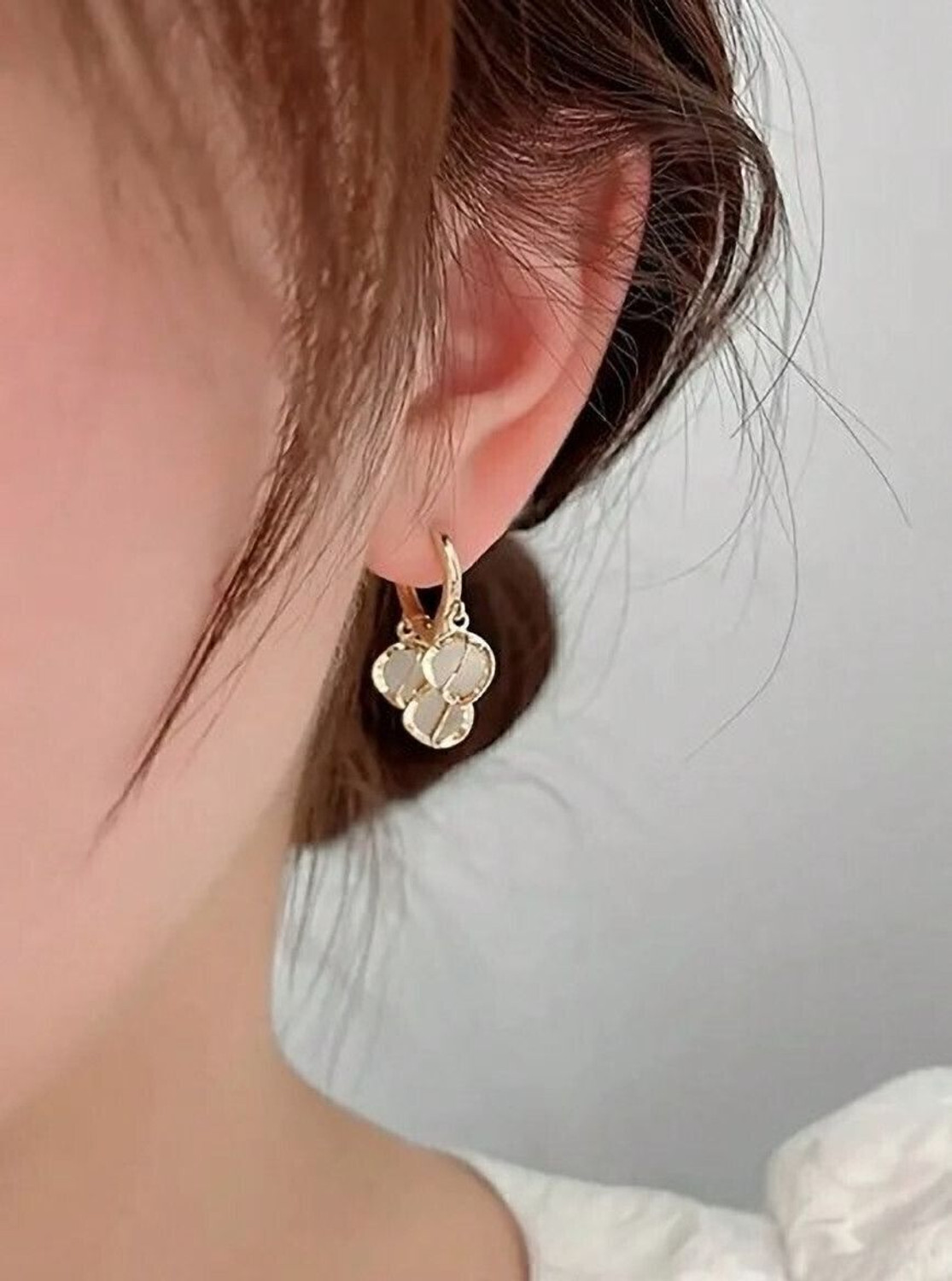 Image of PTwoCreators Rose Gold Opal Hoop Korean Earrings | Crystal Alloy Clip-on Earring