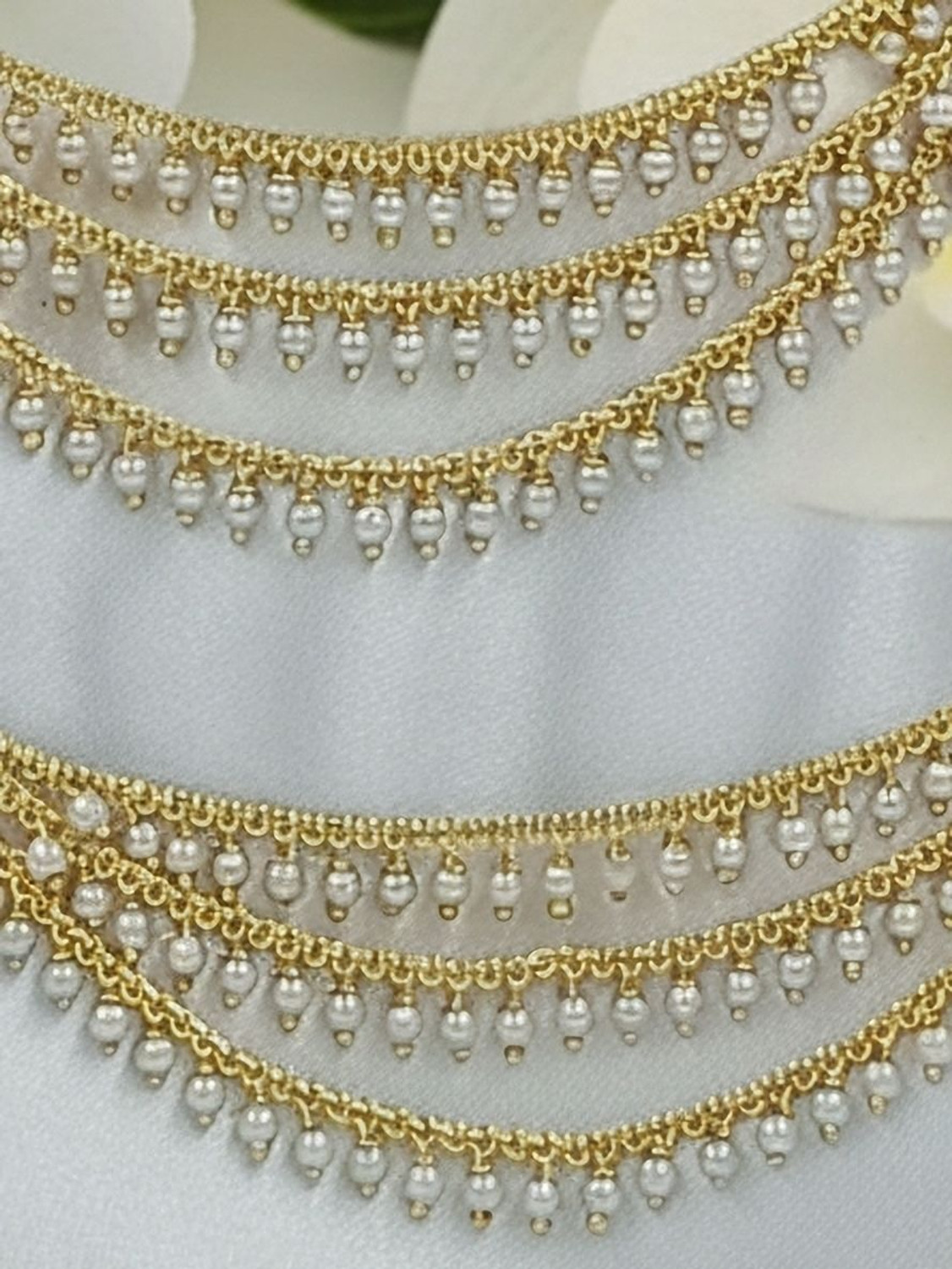 Image of Sulakshyaa Temple Jewellery Small Pearl Beads Statement Chain Clip on hair champaswaralu Alloy Jhumki Earring