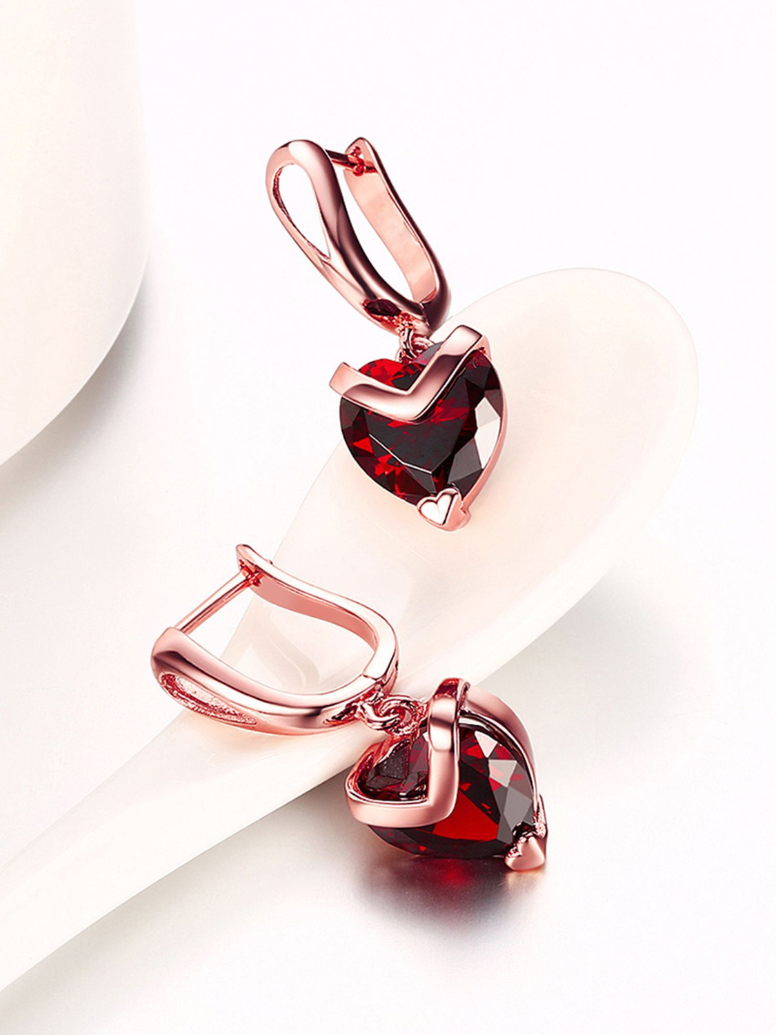 Image of YELLOW CHIMES Red Heart Austrian Crystal 18K Rose Gold Plated Brass Clip-on Earring