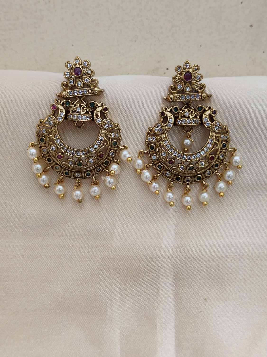 Image of Little Things Royal Chandbali Pearl Earrings Pearl Brass Chandbali Earring, Drops & Danglers