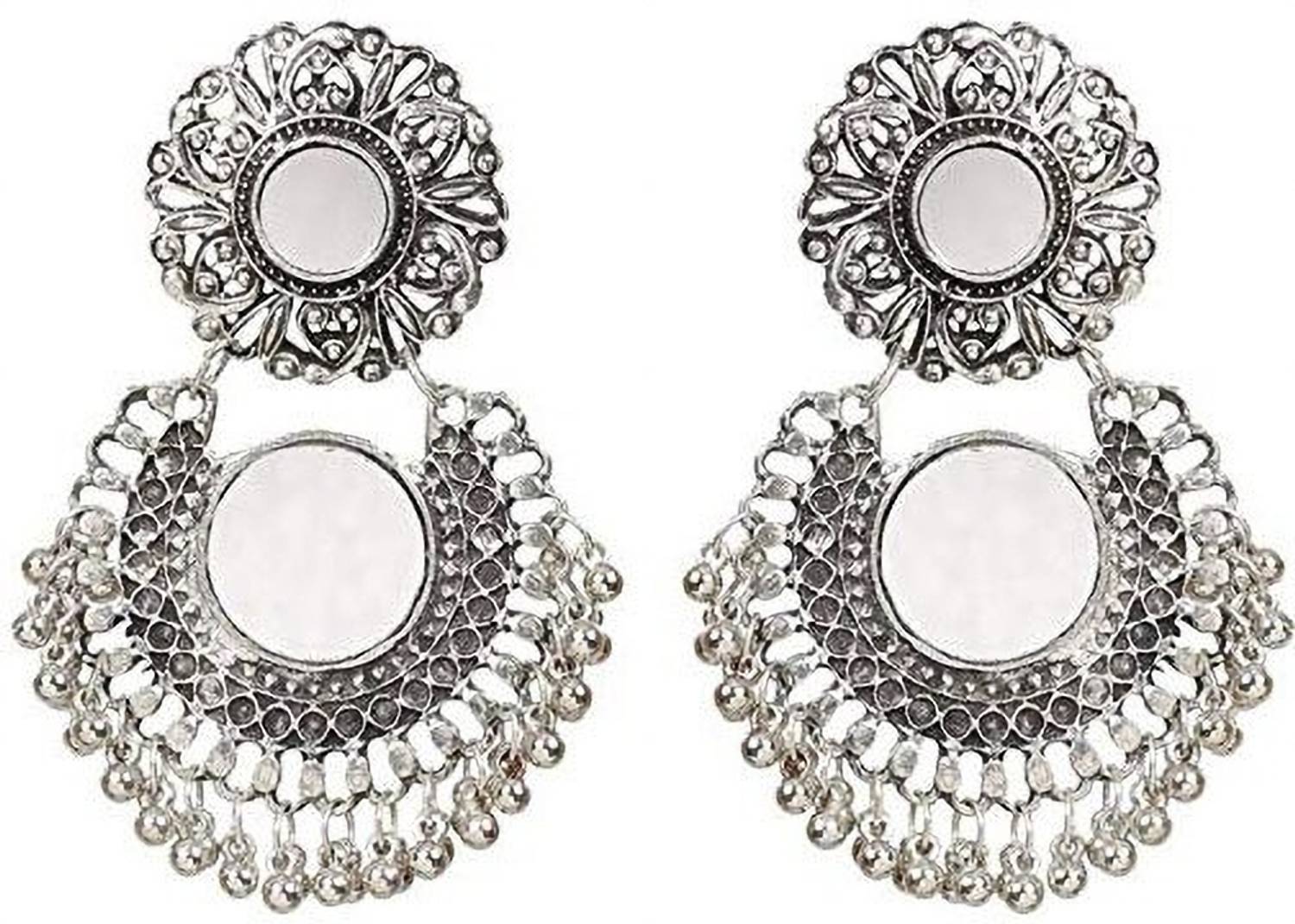 BELLACRAZE Dubble Mirror Sliver Oxidized Earrings for Women and Girls Alloy Drops & Danglers