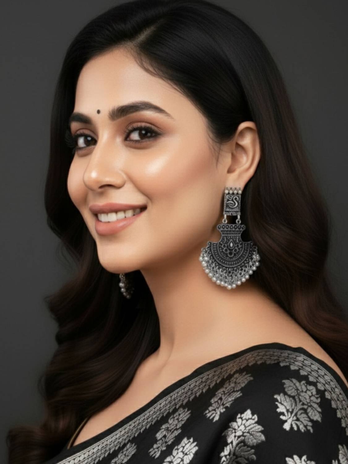 alysa Traditional Oxidized Silver Alloy Drops & Danglers