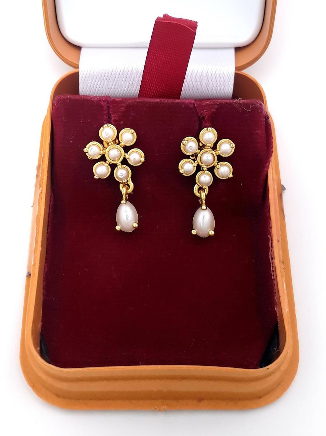 Anujeet Fashion Hub Gold Plated Covering 5 metal Impon AD Stone Small Floral Danglers For Women/Girl Copper Drops & Danglers