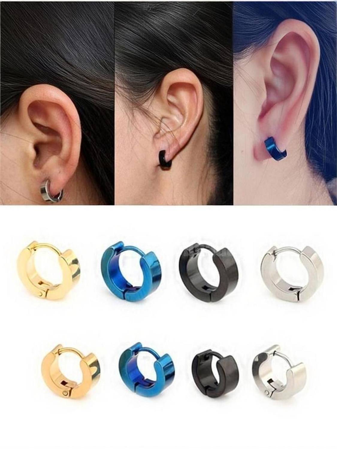 Karishma Kreations Mens Fashion Multi jewellery Valentine Platinum Black Blue Golden Silver Surgical Plug Hoop Ear piercing Studs stainless Steel Jewelry Stylish Fancy Party wear casual High Gold Polish Daily use simple Magnet non Pierced Round pressing Dumbell Multicolor press OM Earrings Combo Set pack pierced Multicolour shape Bali Ear rings Stud Tops Mens Earing for Men Boy Boyfriend Women Boys Girls Gents unisex male girls women design Jewellery Multi Hoops earrings Salman Khan Style daily Use Mens Earrings Metal Stud Earring, Hoop Earring, Earring Set, Huggie Earring, Plug Earring, Cuff Earring