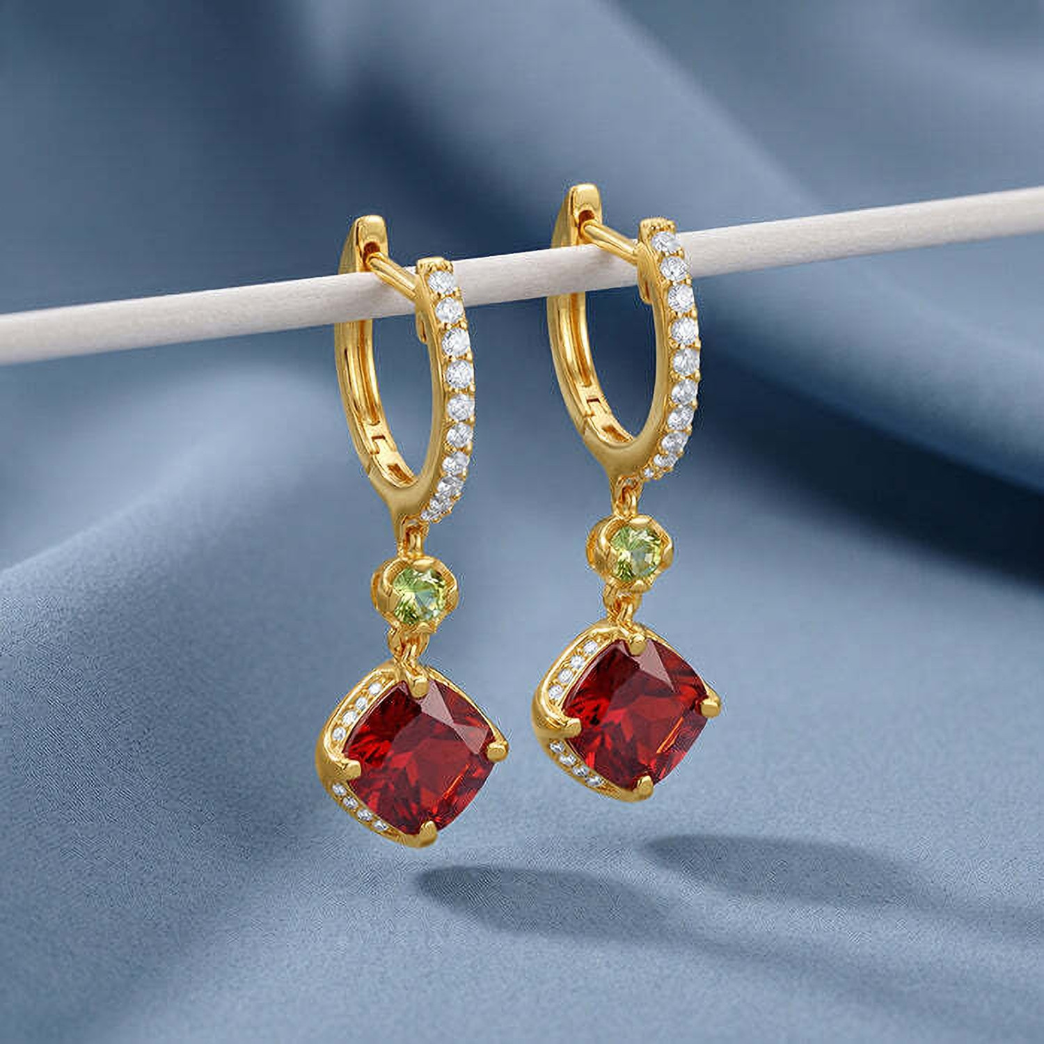 Image of GIVA Golden Crimson Prism Drop Earrings Zircon Sterling Silver Drops & Danglers