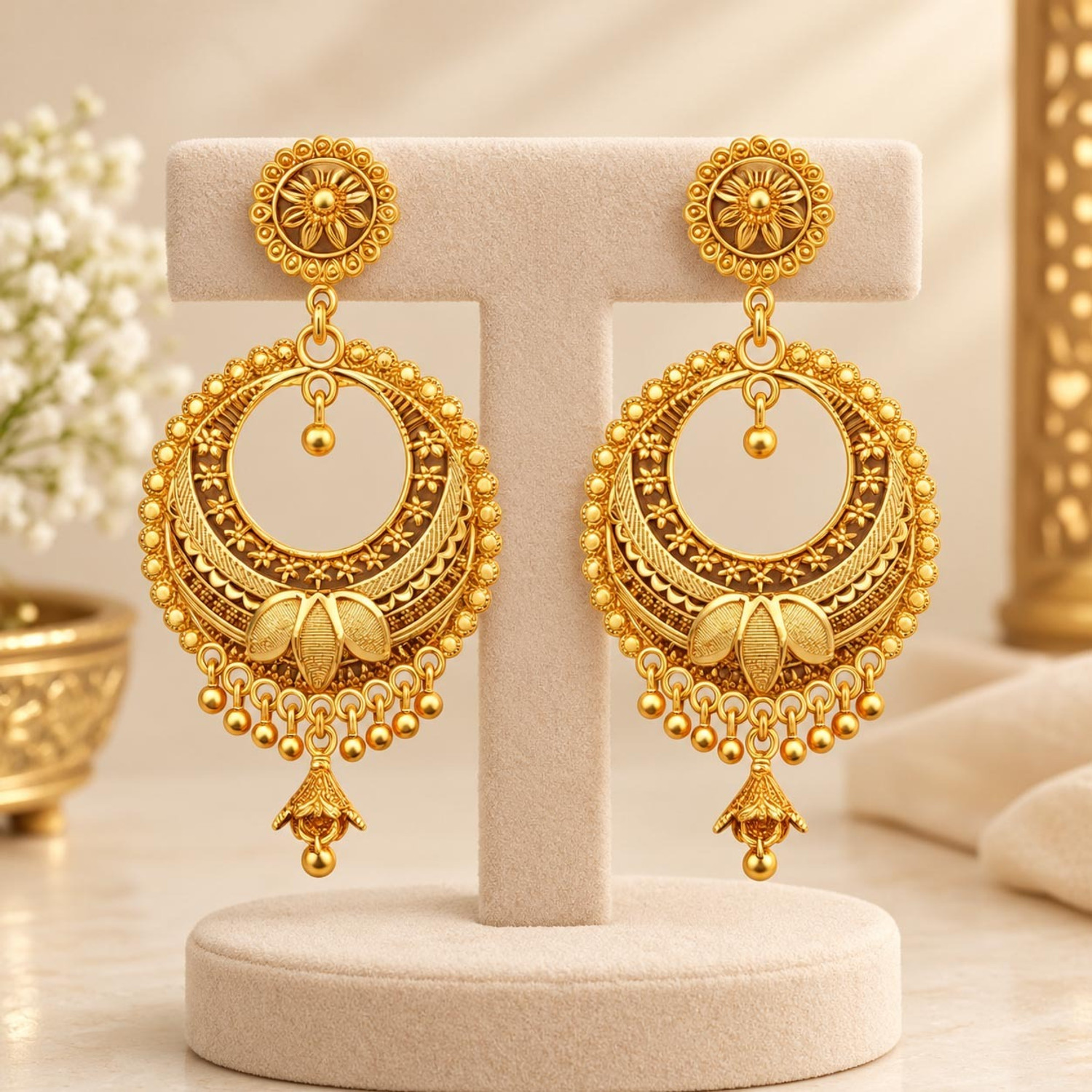 Image of FASHION HOUSE Gold Earring for woman Gold Plated Pearl Hoop Earrings Brass Chandbali Earring