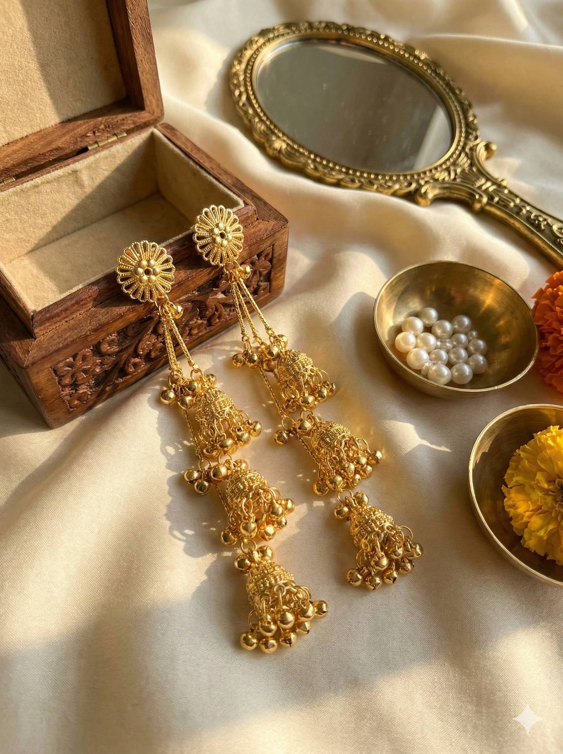 Auraa Kashmiri Earrings golden-1 Alloy Tassel Earring, Jhumki Earring, Drops & Danglers, Chandbali Earring