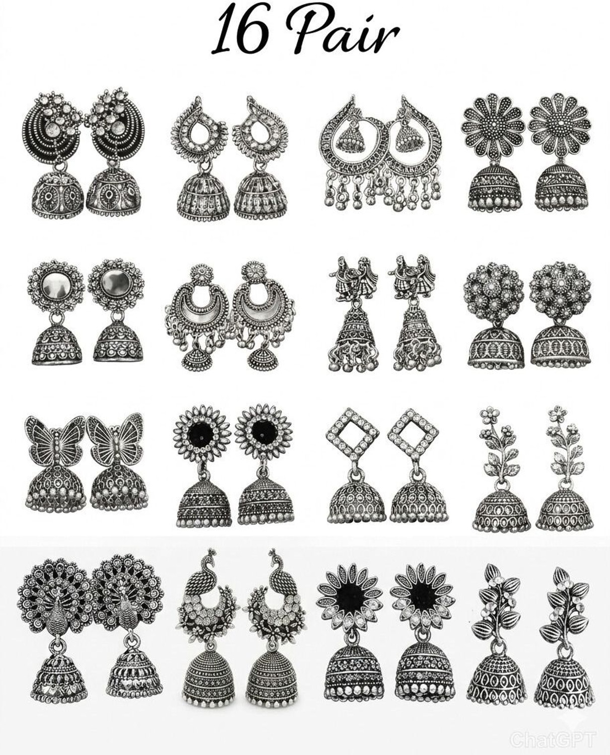Image of Being Owl ( Pack Of 16 ) Alloy Jhumki Earring, Drops & Danglers