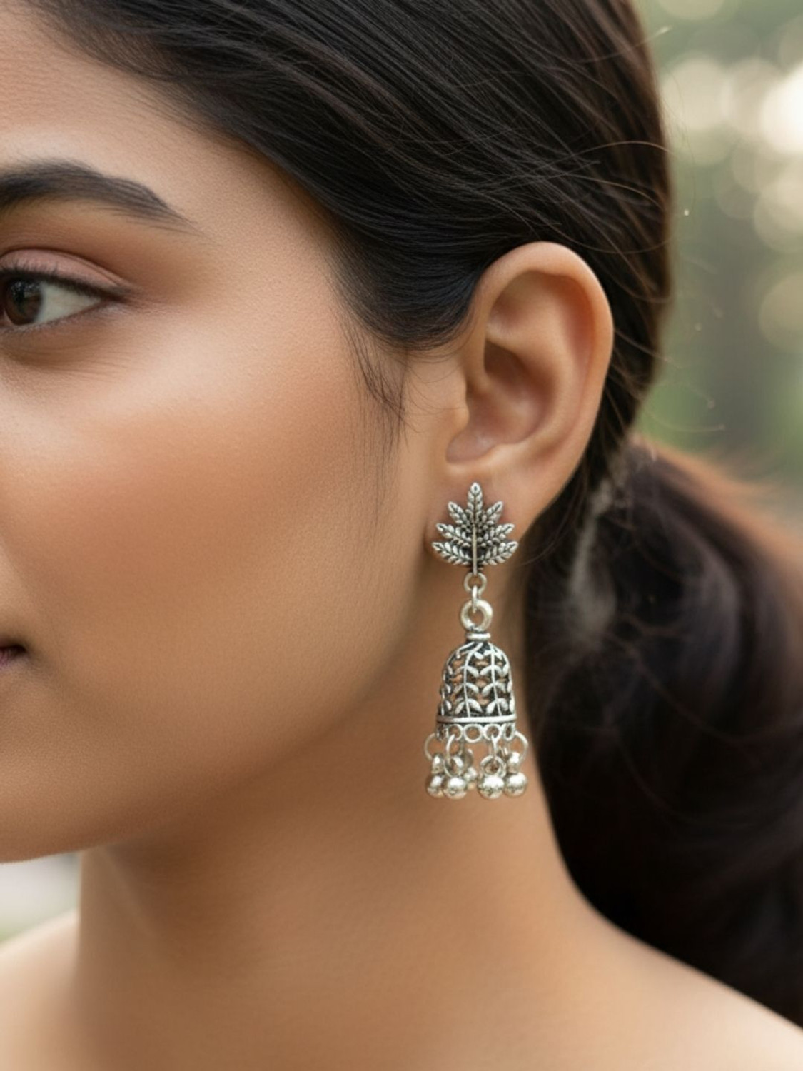 Image of adhira creation Pack of 9 Traditional Oxidised Silver Earrings Combo for Women & Girls Brass Jhumki Earring, Drops & Danglers