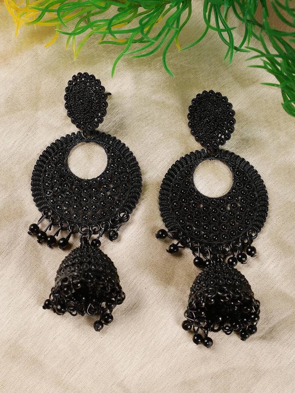 AATMANA Black Painted Enamel Ethnic Jhumka Earring Pearl Brass Jhumki Earring
