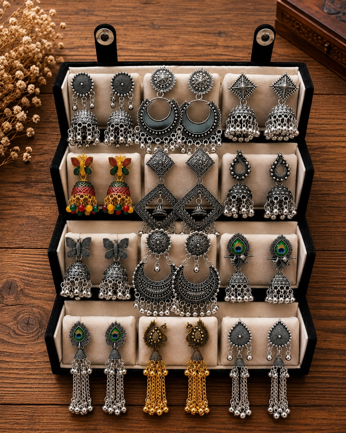 Image of Bathamtraders Jhumka set 12 pair .n Alloy Tunnel Earring, Stud Earring, Chandbali Earring, Jhumki Earring, Earring Set