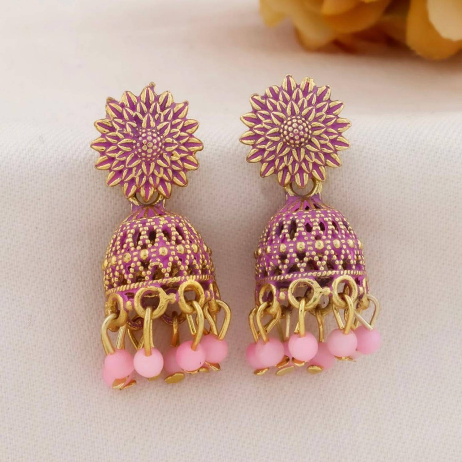 Antico 12 Pair Colorful Jhumki Earrings - Image 2
