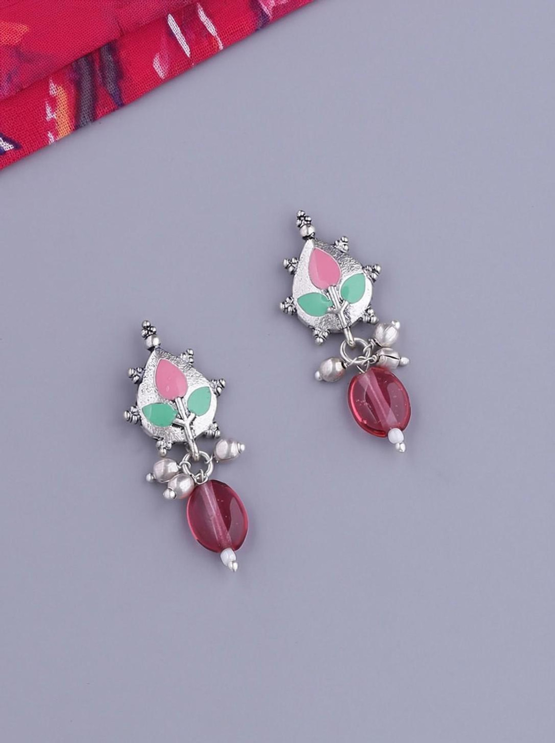 Image of Voylla Bagh E Fiza Colourful Drop Earrings Brass Stud Earring