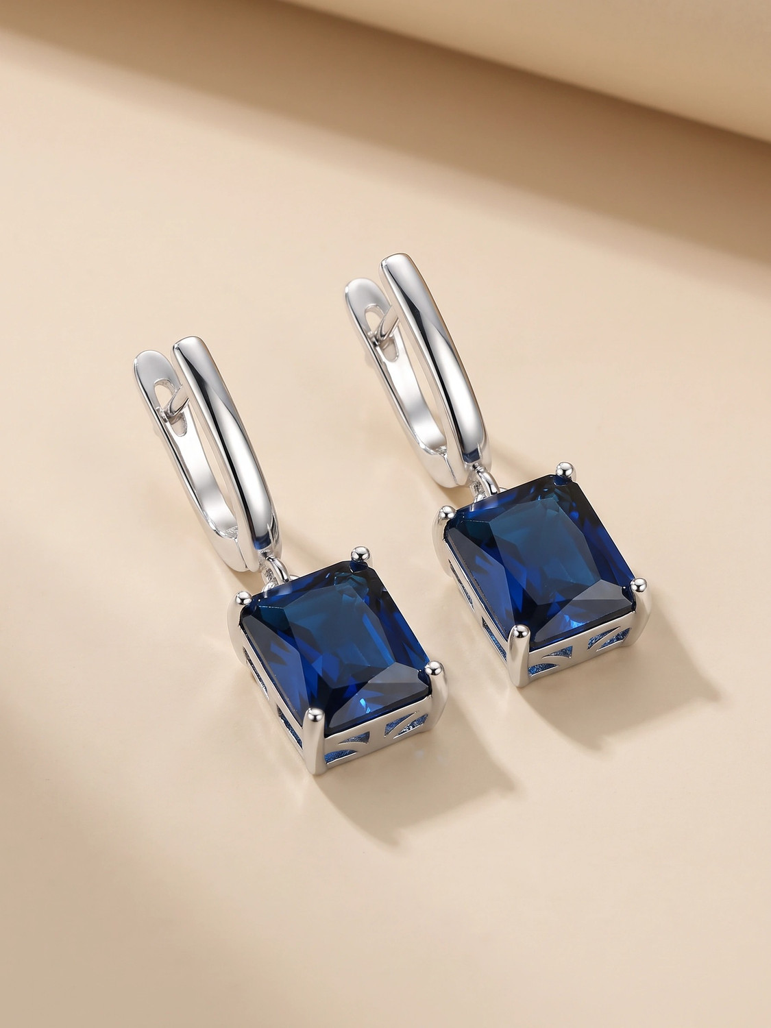MYKI Blue Square Diamond Earrings For Women & Girls Zircon Stainless Steel Drops & Danglers