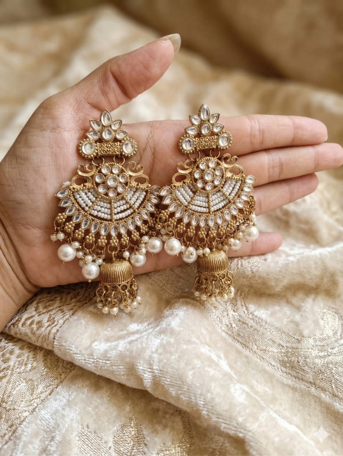 Image of Krishman GOLDEN EARRINGS Amethyst, Pearl Alloy Drops & Danglers, Jhumki Earring