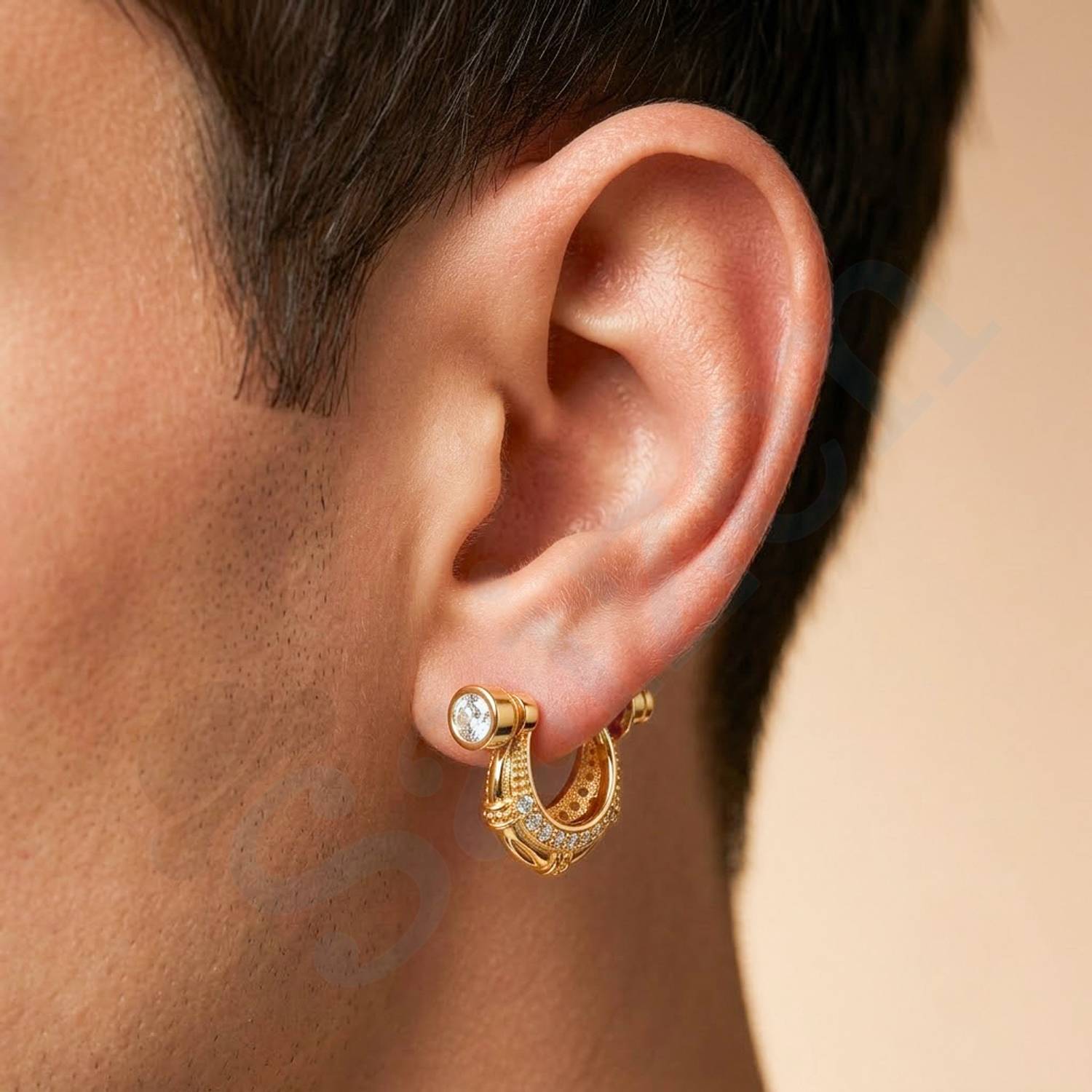 Saizen Men Boys Gold Plated Stud Earrings - Image 2