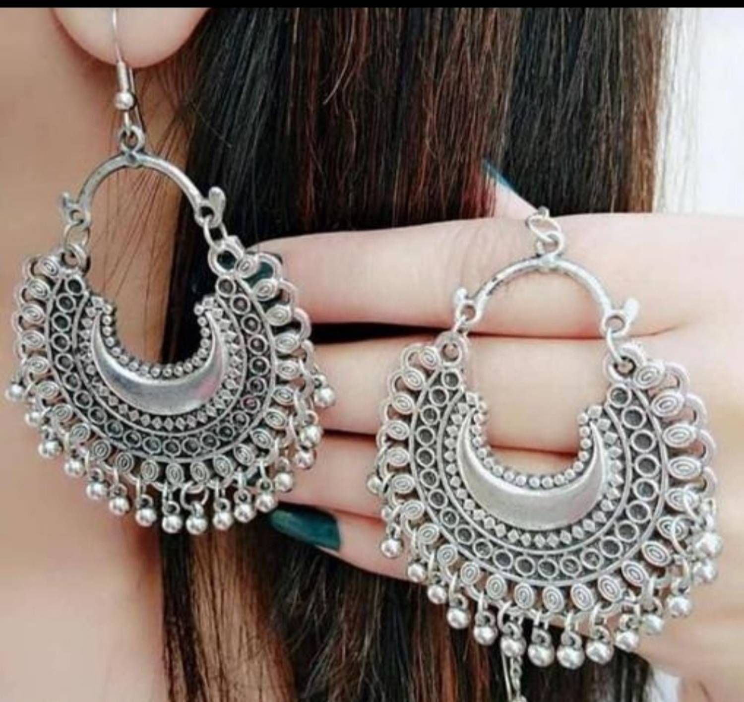 ALISS Women Silver Oxidised Designed Jhumka Earrings Brass Jhumki Earring