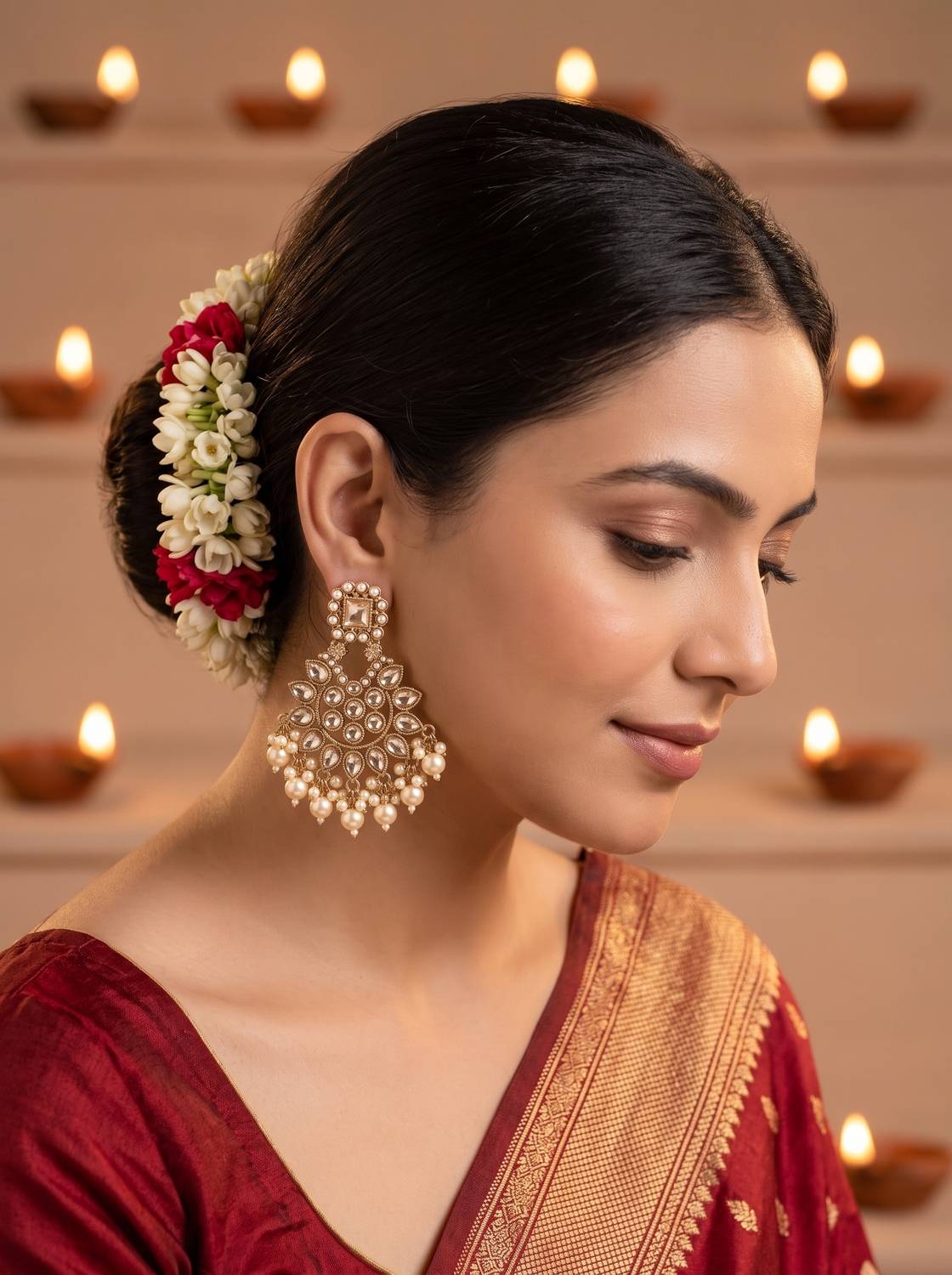ASMITTA Jewellery Gold Plated Stones Studded & Pearls Beaded Traditional Drop Earrings Pearl Alloy Drops & Danglers