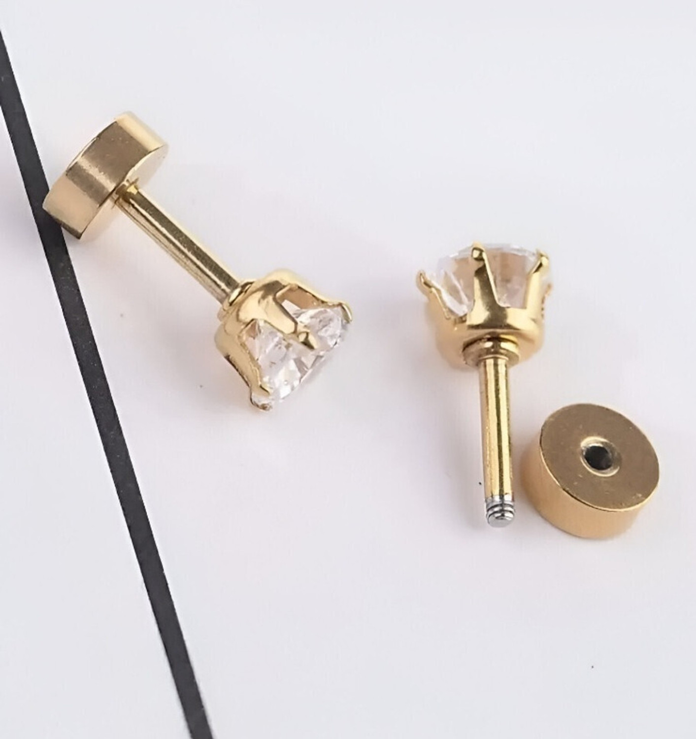 Image of Shree Ju Diamond White Color Stone Studded Gold Plated Ear Stud Diamond Stainless Steel Stud Earring