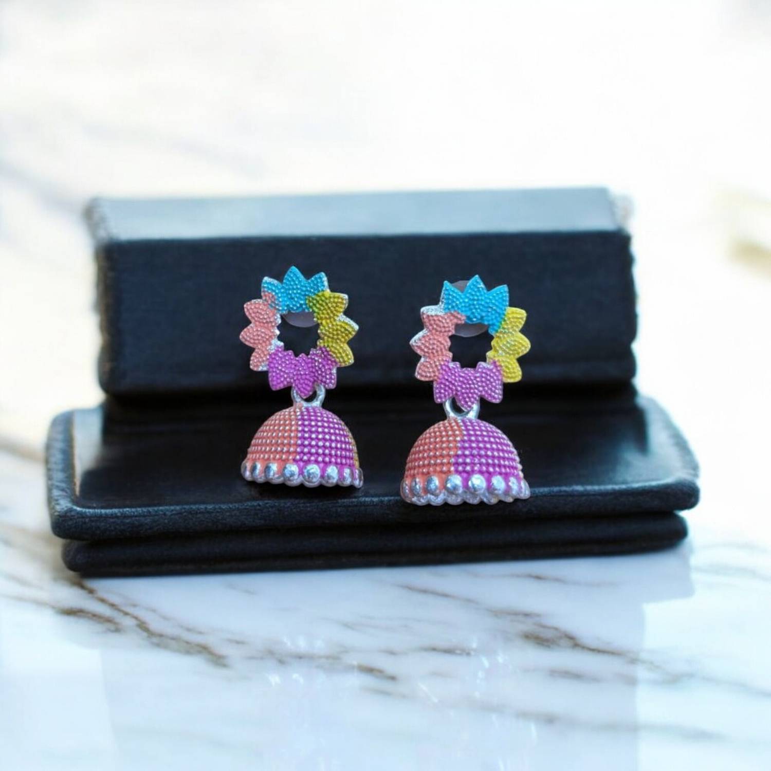 Artistic Bliss Vibrant Multicolor Floral Dome Jhumka Earrings for Women & Girls Alloy Jhumki Earring
