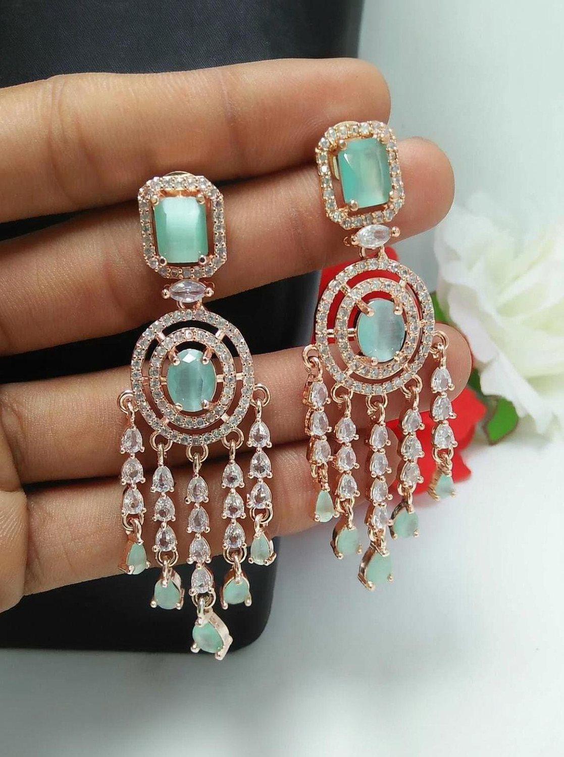 Image of Manuvi Jewels American Diamond(AD) Earrings Cubic Zirconia Alloy Drops & Danglers