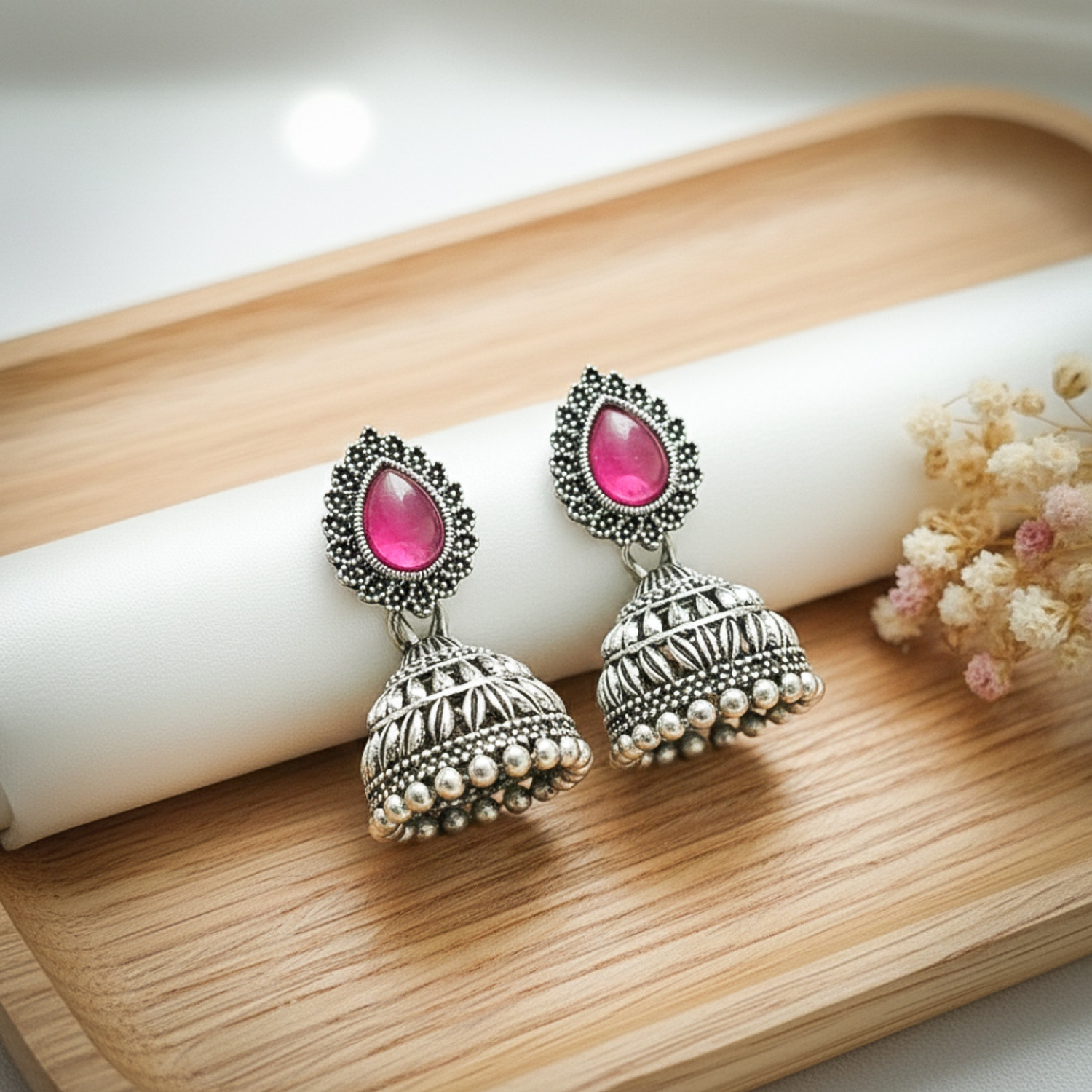 Image of Dimik Fashion Dimik Fashion Pink Silver jhumki Earring Alloy Jhumki Earring