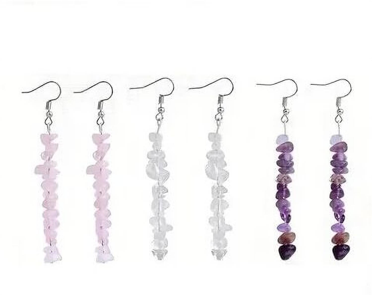 AIR9999 Set Of 3 Natural Amethyst Rose Quartz And Clear Quartz Crystal EARINGS Crystal Crystal Jhumki Earring