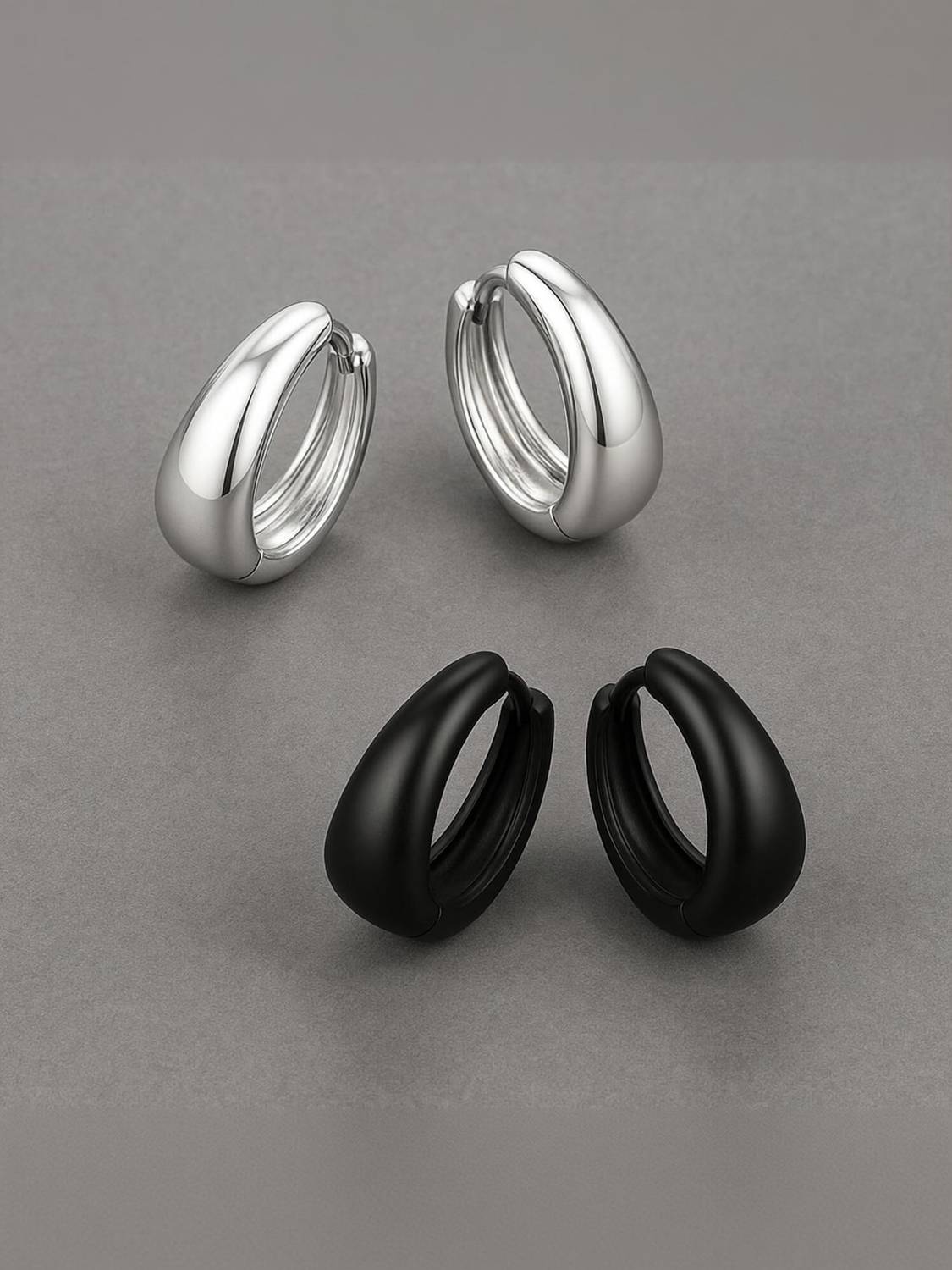 Bawree 2 Pairs Silver & Black Plated Hoop Salman Khan Kaju Bali Earring Metal Hoop Earring