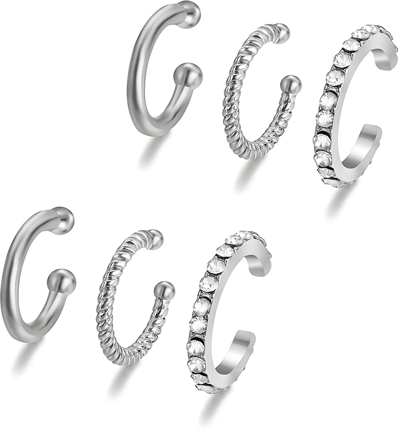 gustave Ear Cuffs Set Without Piercing Hypoallergenic Rhinestone Silver Earrings Cubic Zirconia Alloy Cuff Earring