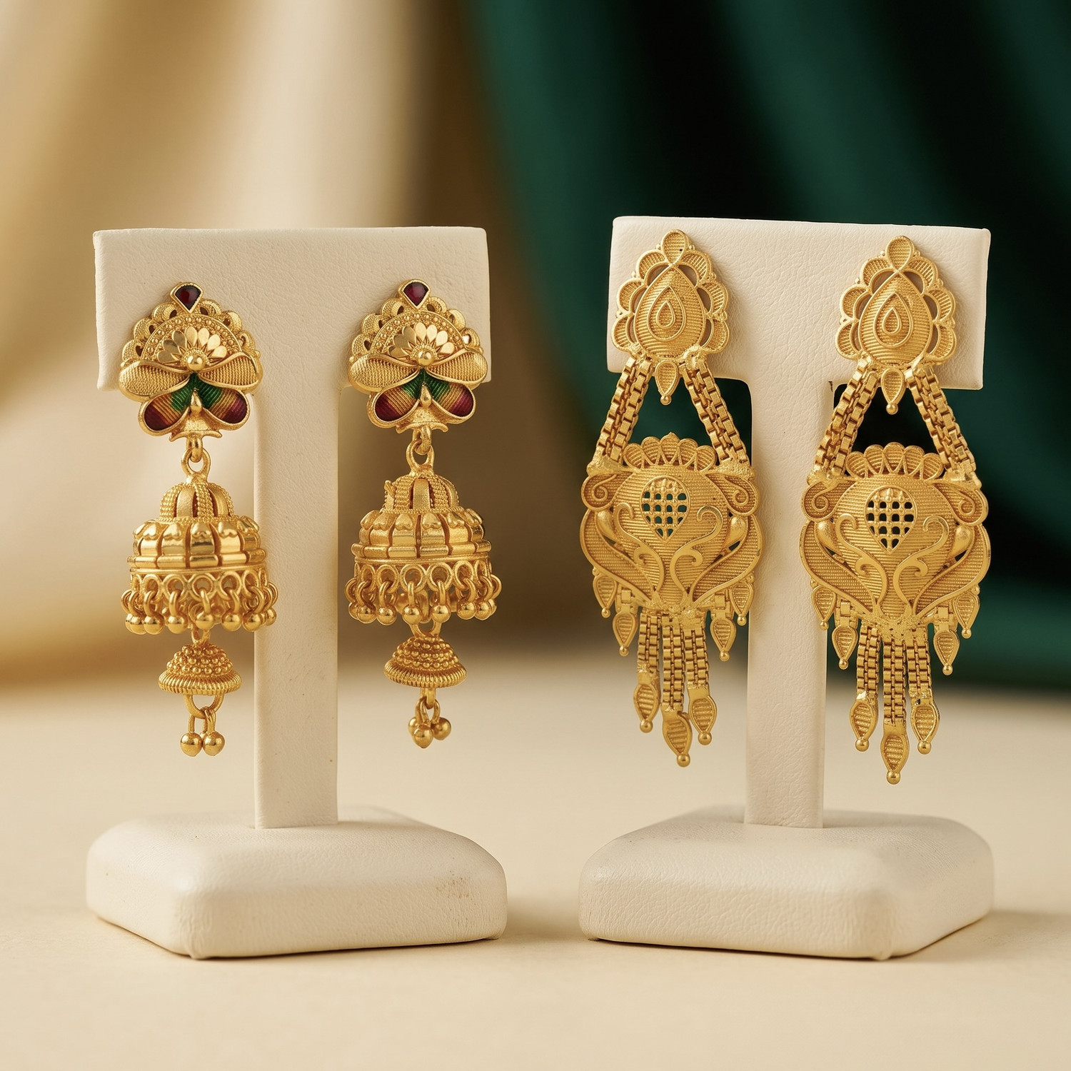 Image of Dbell Gold Plated Brass Jhumka & Floral Traditional Earrings Combo Set of 2 for Women Brass Jhumki Earring, Drops & Danglers