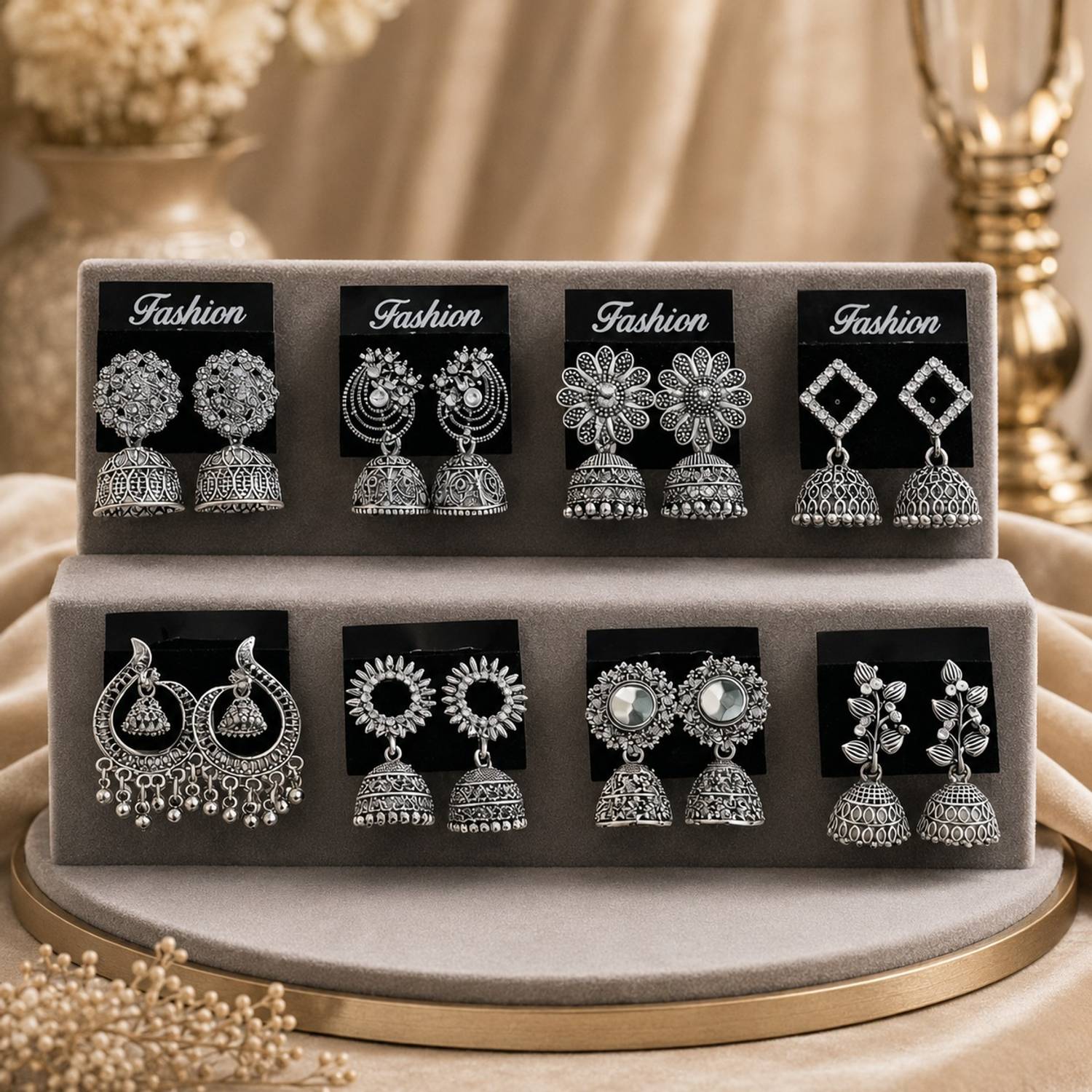Gimiss Oxidised Silver Plated Jhumka Earrings Combo Set