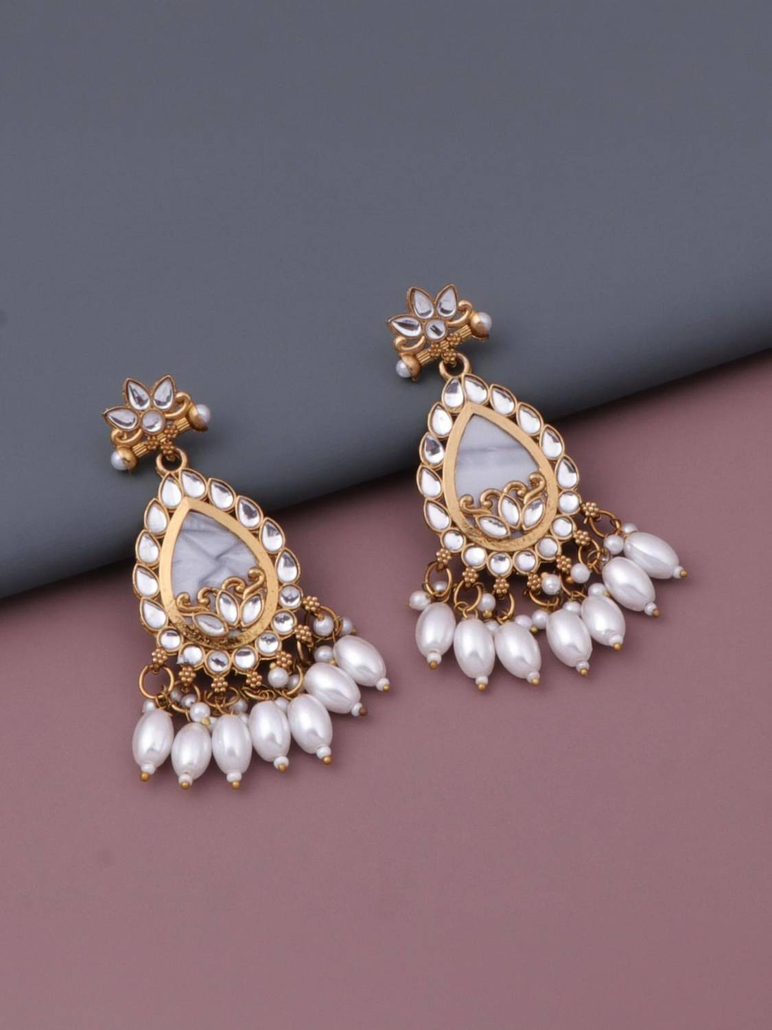 BELWICK Treditional Kundan Gold Plated Earring Beads Alloy Earring Set
