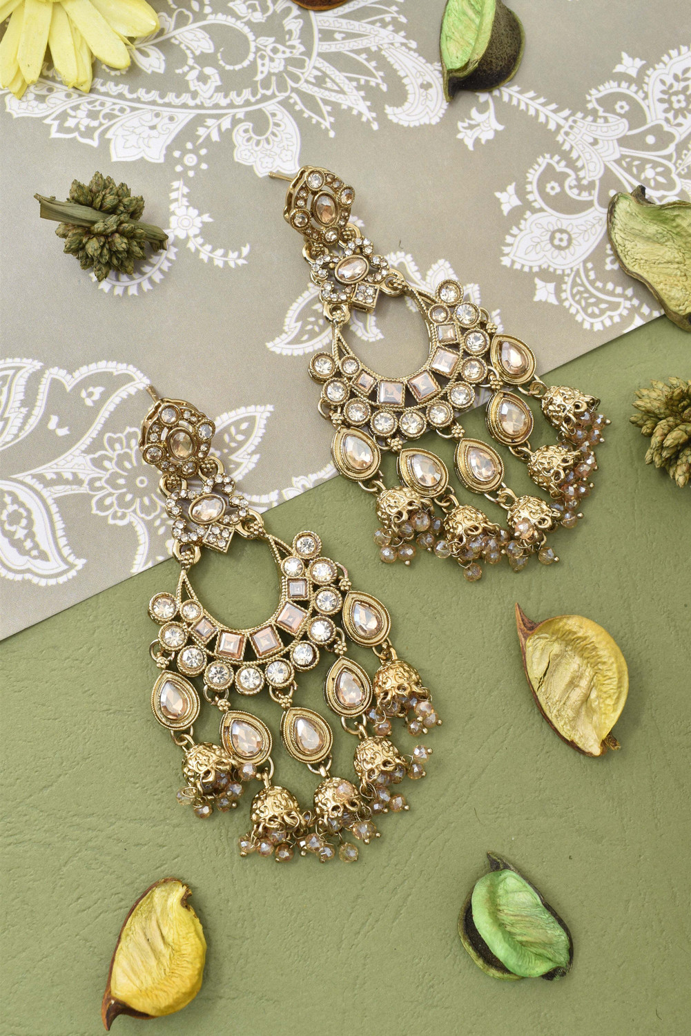 Image of Meira Jewellery Designer Premium Kundan Studded Gold Plated Heavy Earring Alloy Drops & Danglers