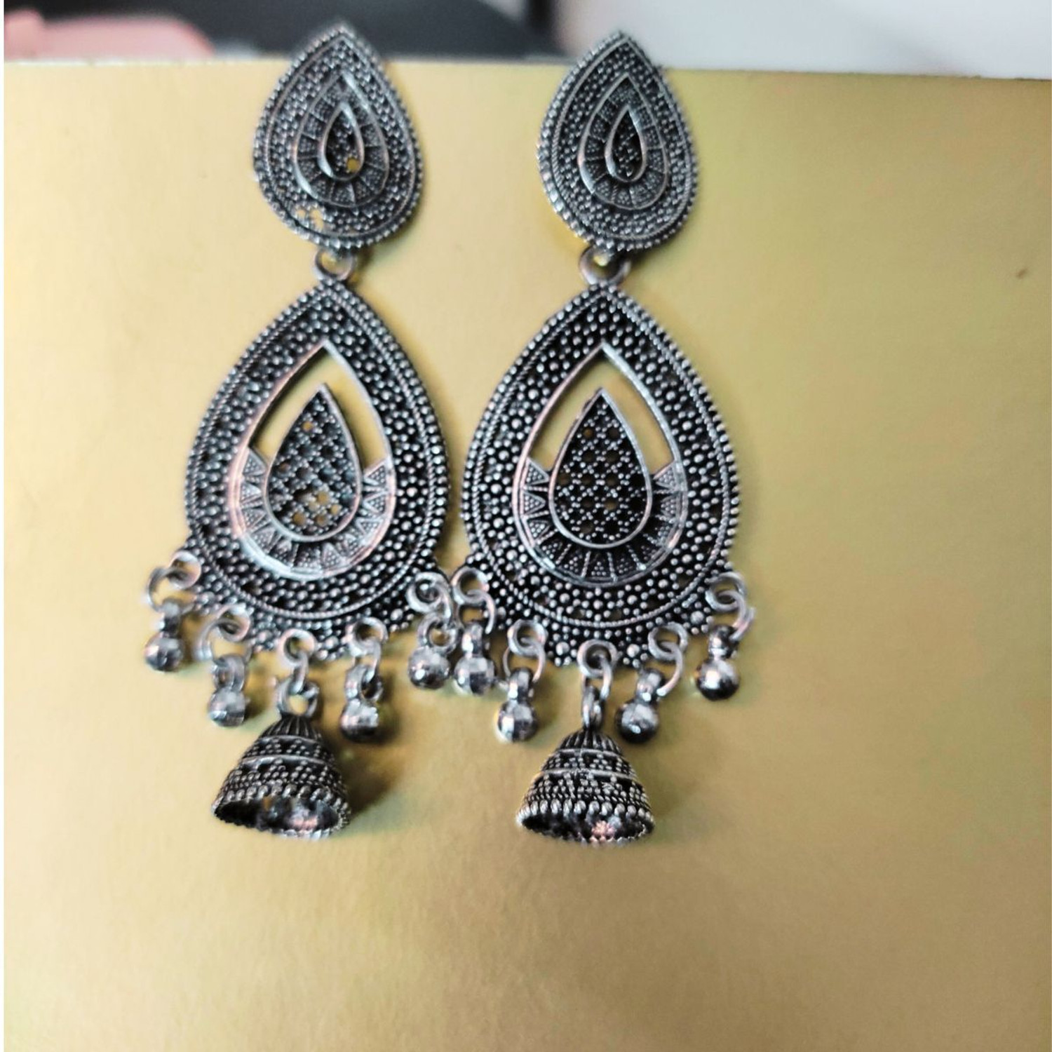 Image of MM Jewels 4 Pair Silver Oxidised Earring Set For women, Girls For wedding , Gift Alloy Jhumki Earring, Drops & Danglers, Earring Set, Stud Earring